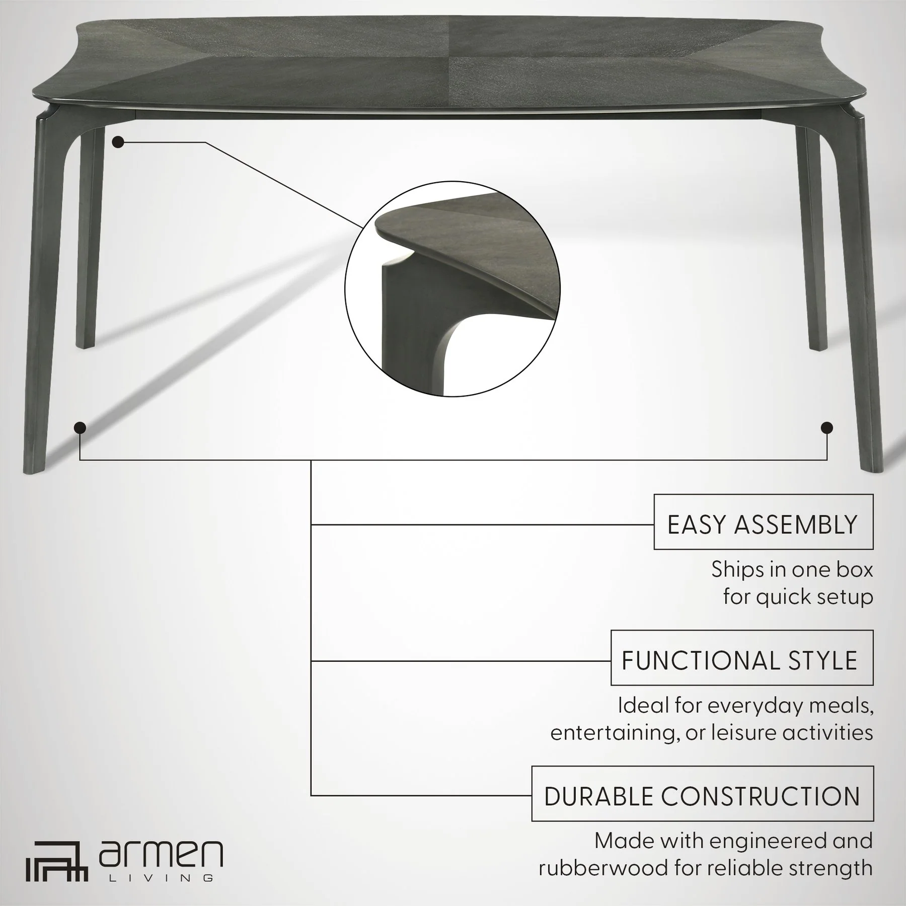 Kalia Wood Dining Table in Gray Finish - Image 10