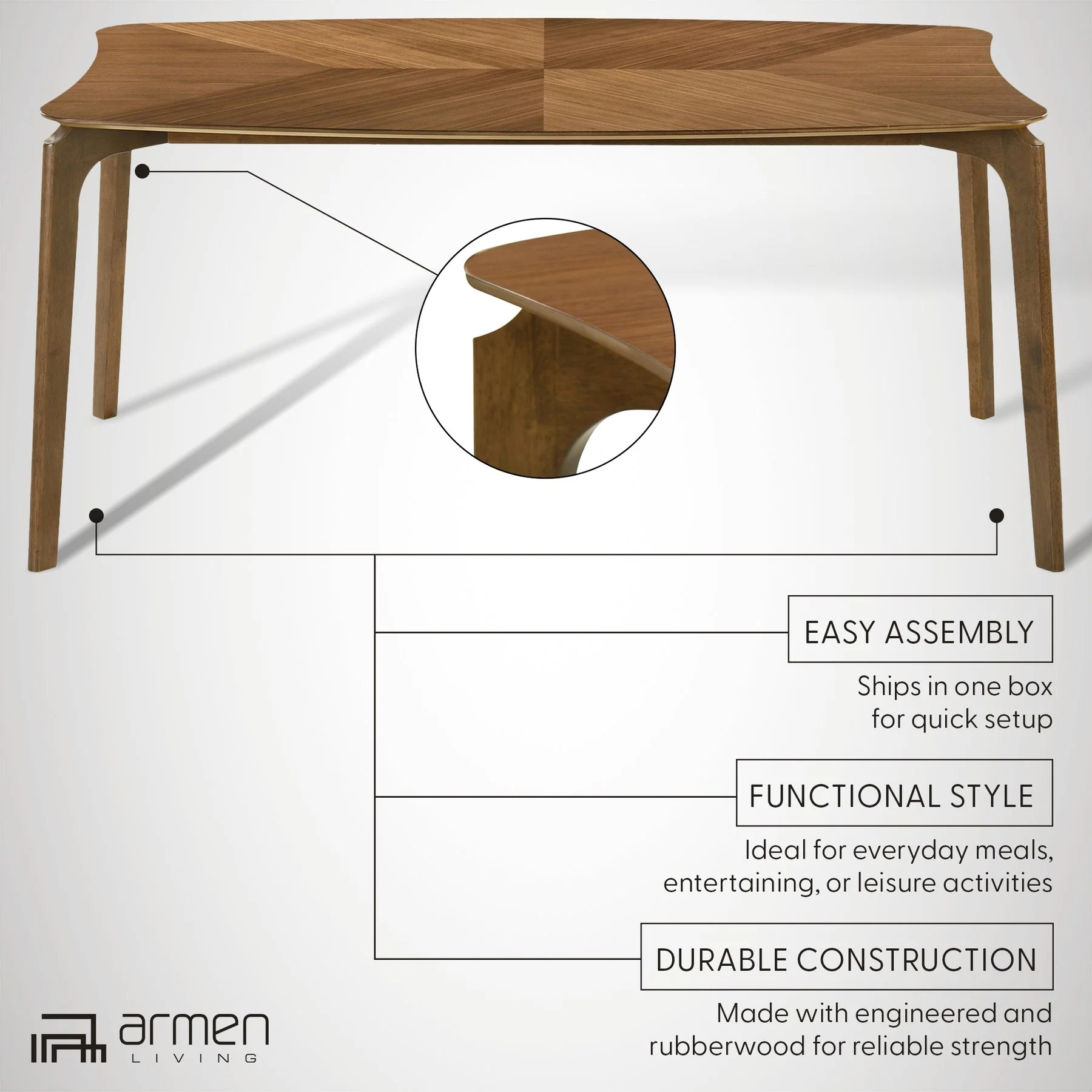 Kalia Wood Dining Table in Walnut Finish - Image 10
