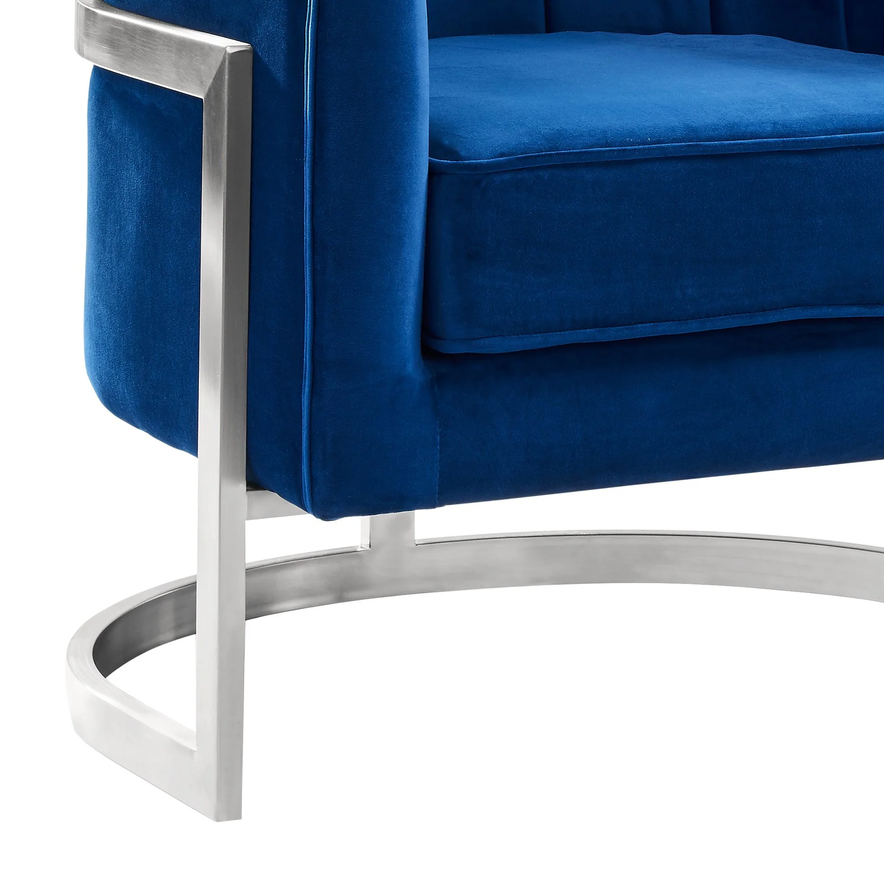 Kamila Contemporary Accent Chair in Blue Velvet and Brushed Stainless Steel Finish - Image 3