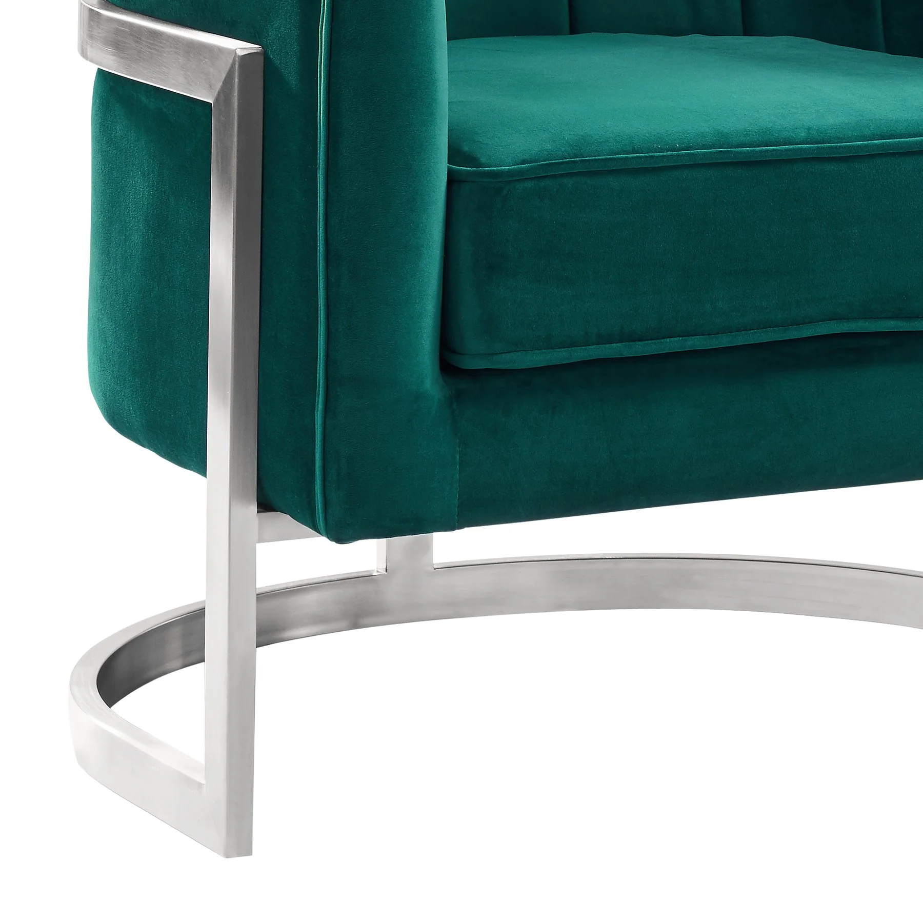 Kamila Contemporary Accent Chair in Green Velvet and Brushed Stainless Steel Finish - Image 3