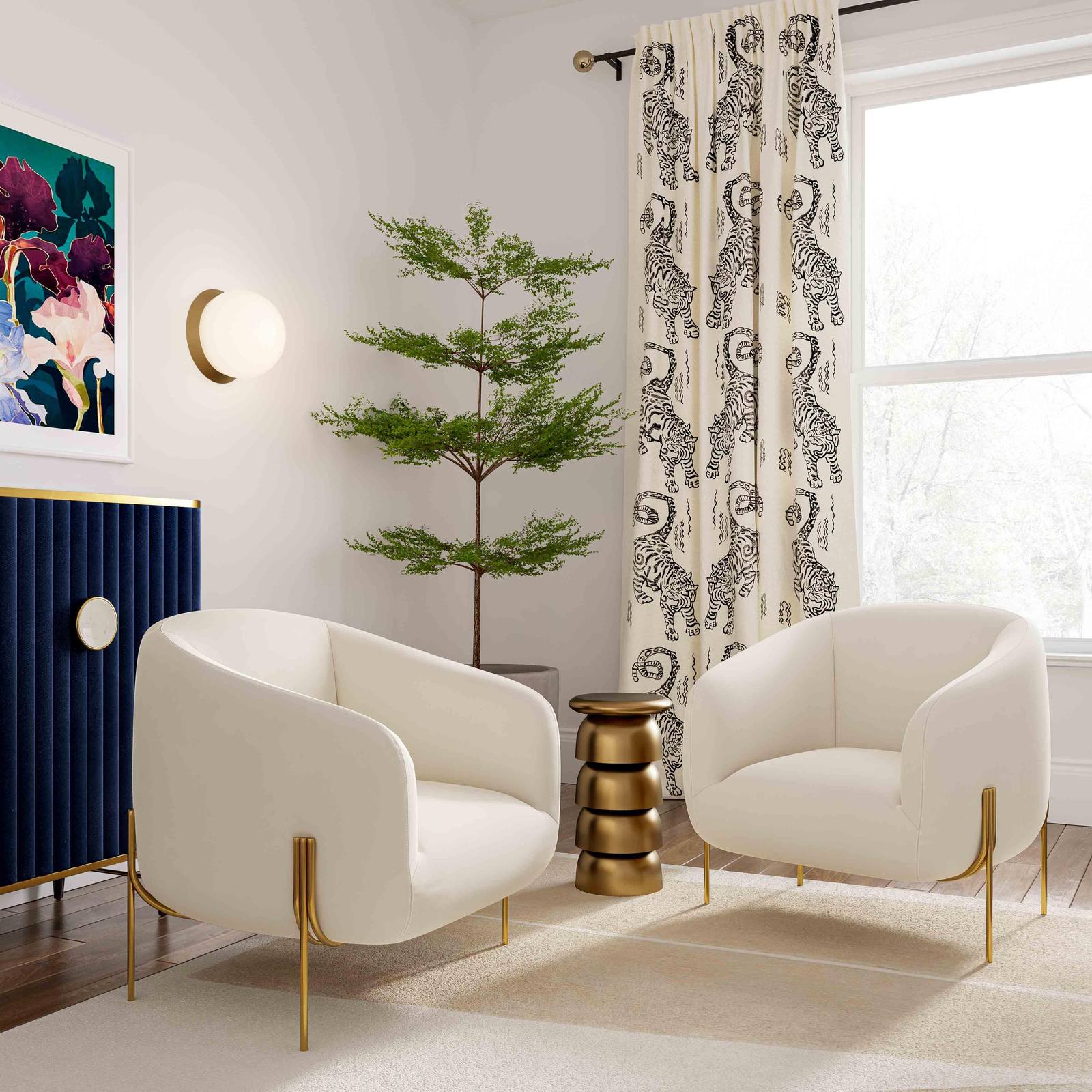 Kandra Cream Velvet Accent Chair - Image 2