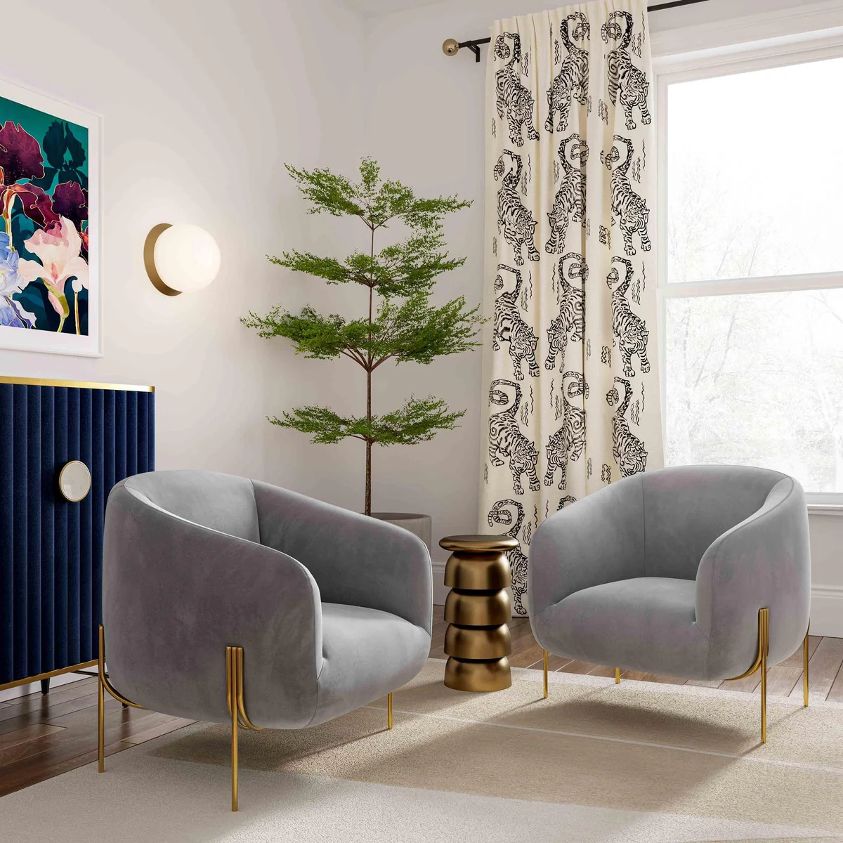 Kandra Grey Velvet Accent Chair - Image 2