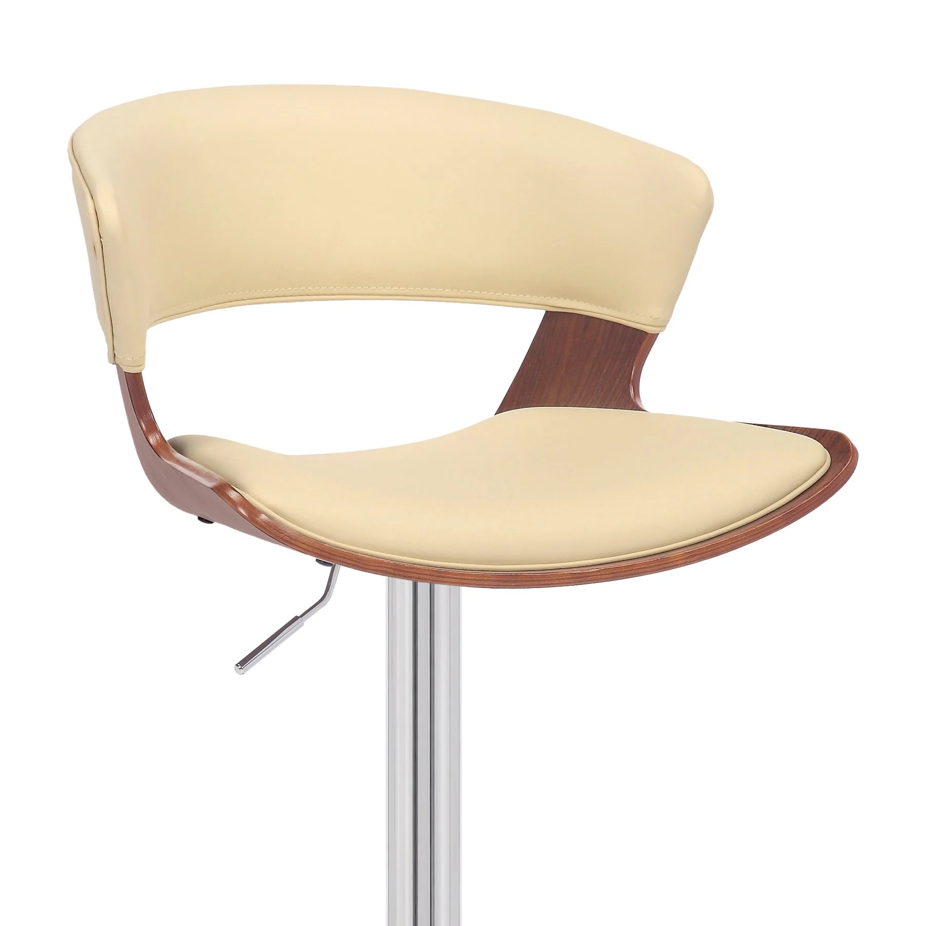 Karine Adjustable Swivel Cream Faux Leather and Walnut Wood Bar Stool with Chrome Base - Image 6