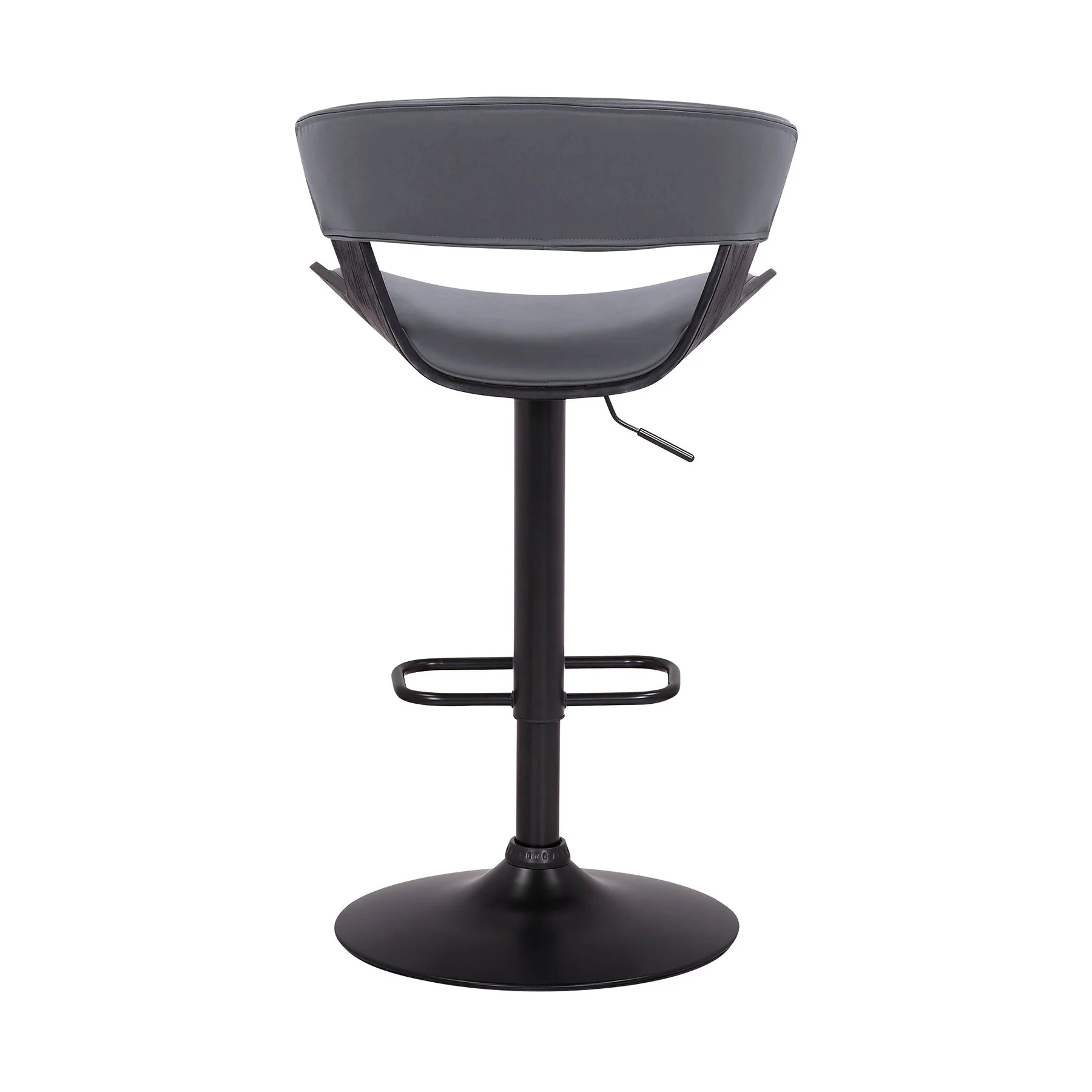 Karine Adjustable Swivel Gray Faux Leather and Black Wood Bar Stool with Black Base - Image 5