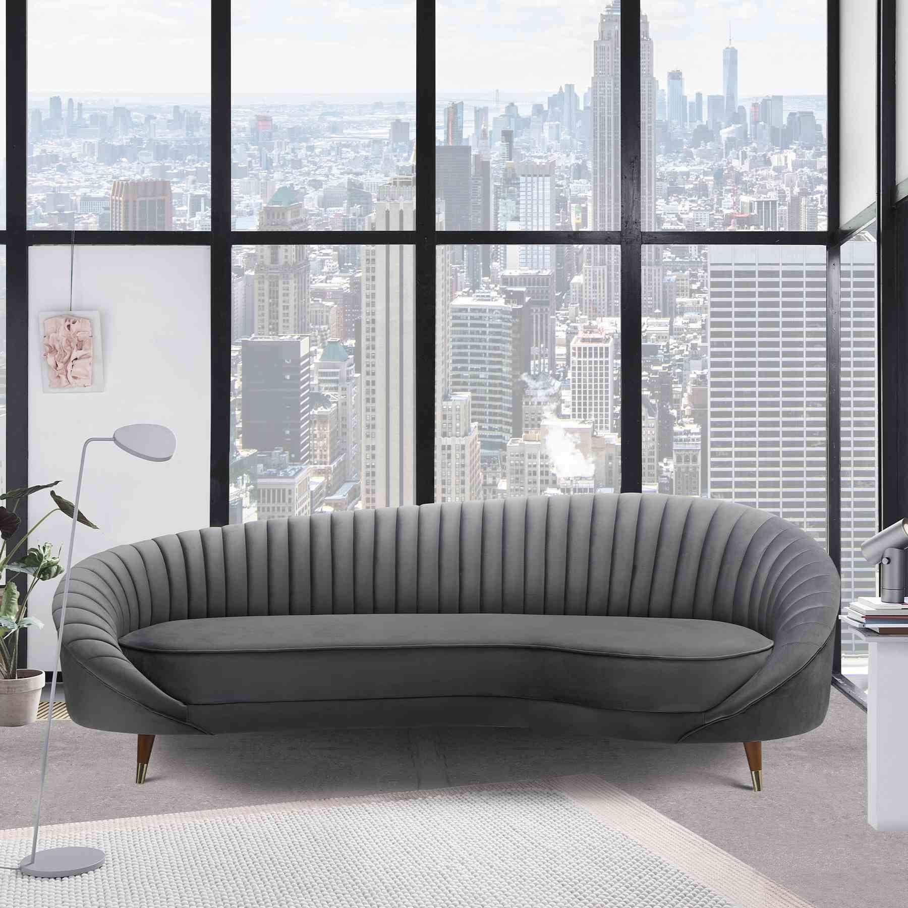 Karisma Dark Gray Curved Velvet Sofa - Image 5