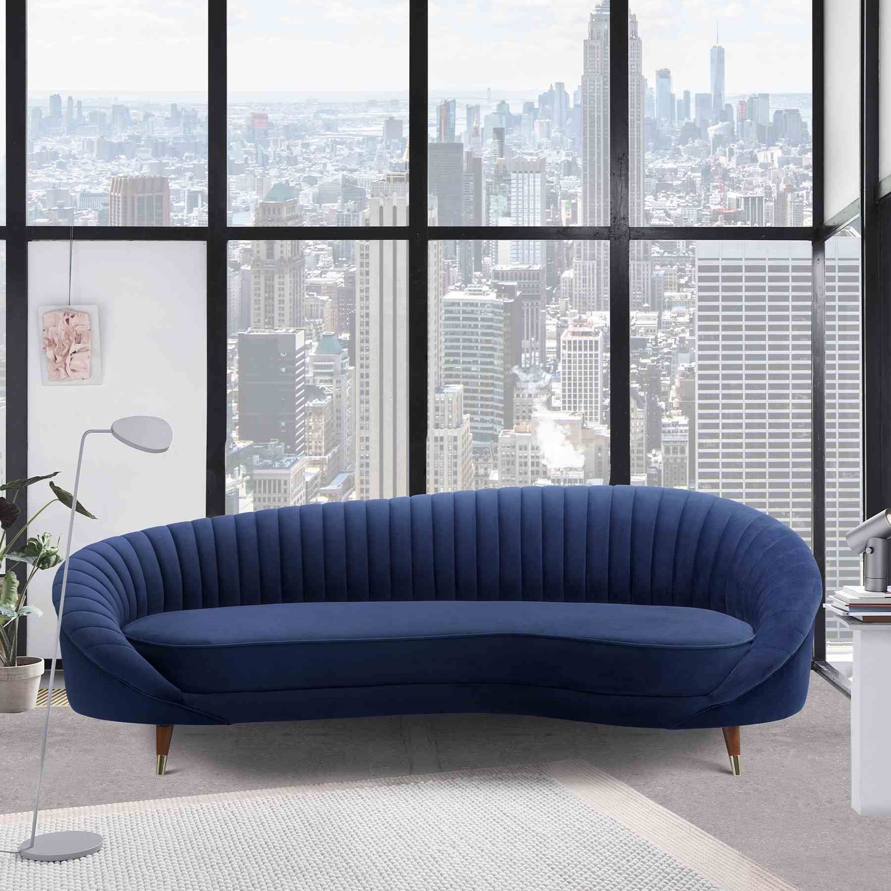 Karisma Navy Curved Velvet Sofa - Image 5