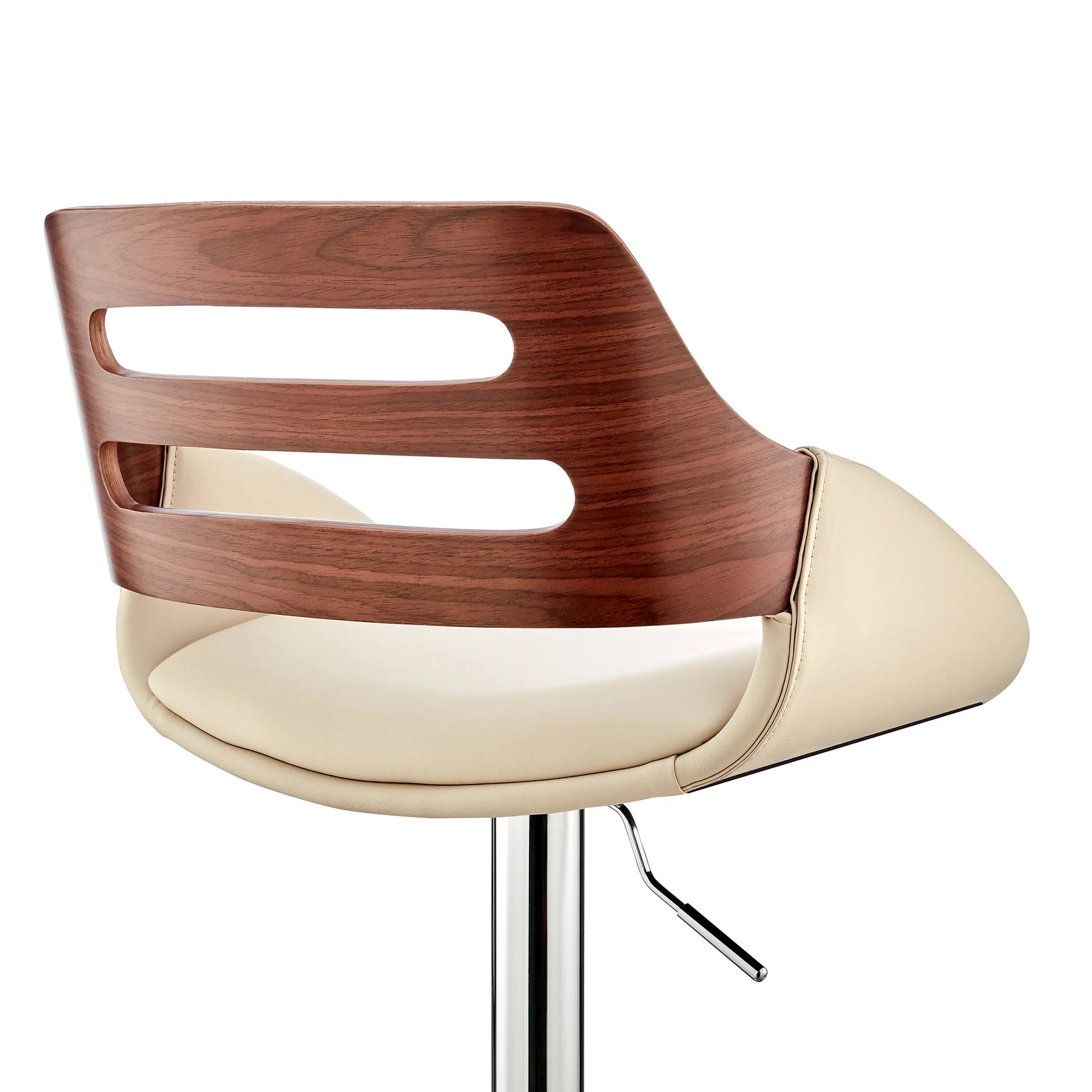 Karter Adjustable Cream Faux Leather and Walnut Wood Bar Stool with Chrome Base - Image 7