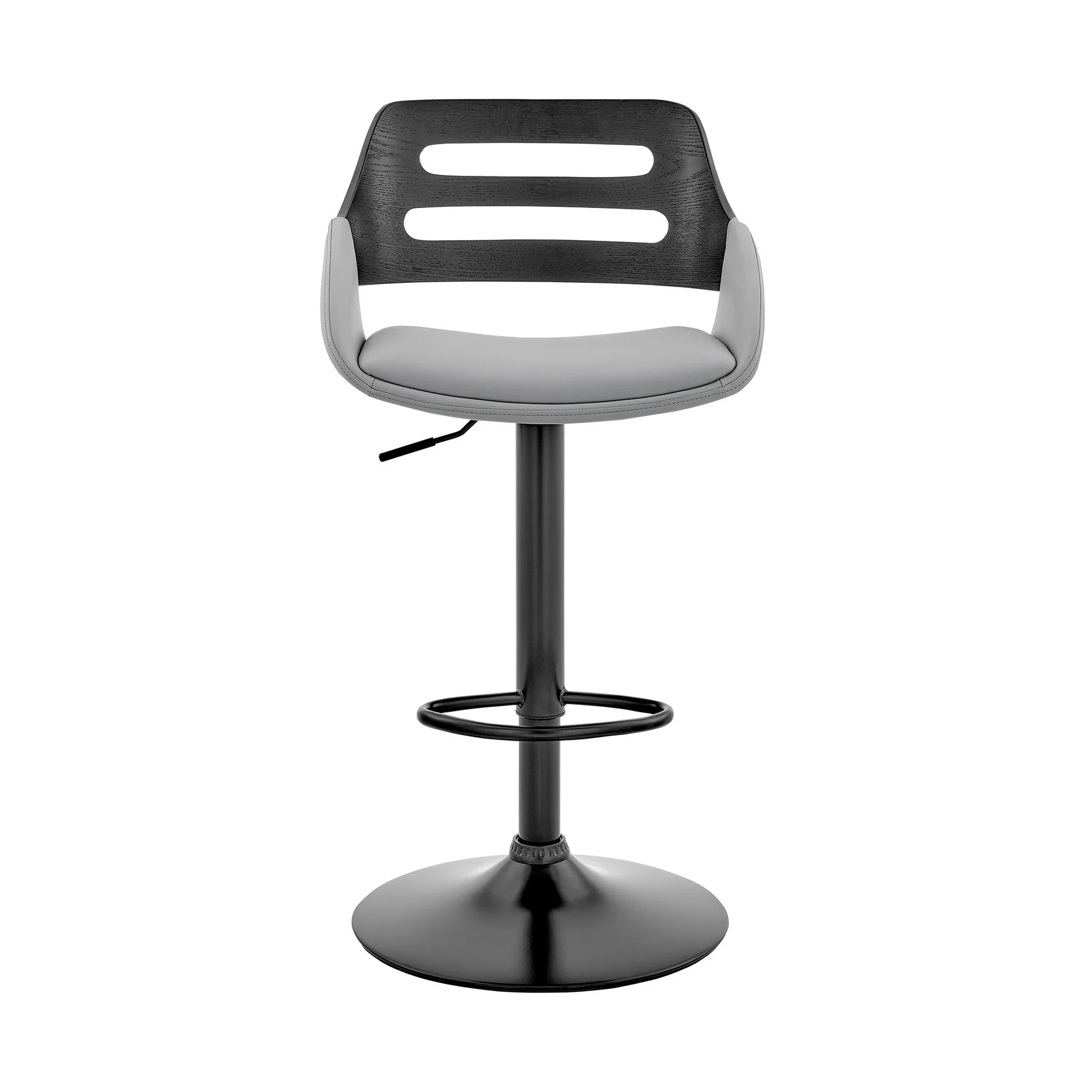 Karter Adjustable Gray Faux Leather and Black Wood Bar Stool with Black Base - Image 2