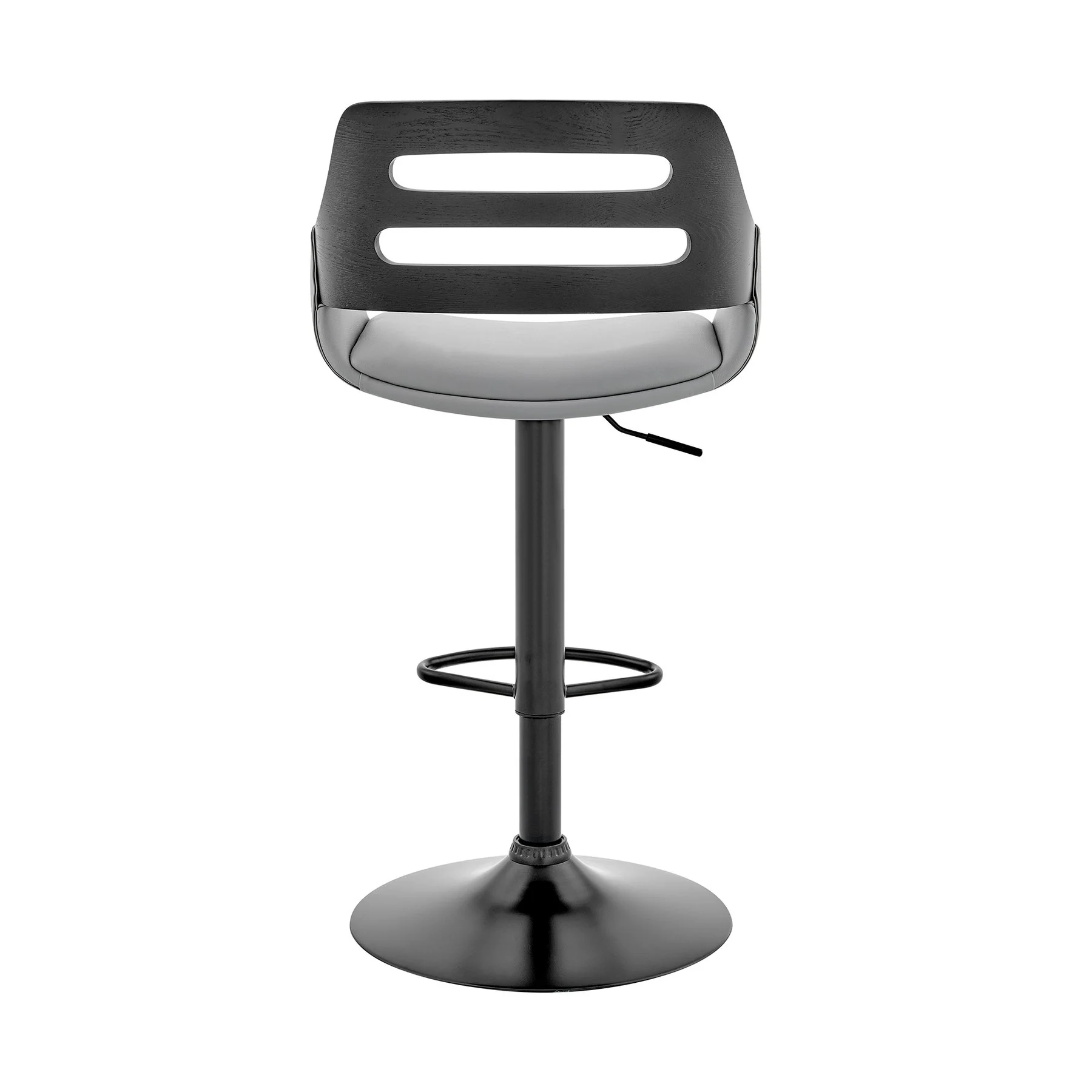 Karter Adjustable Gray Faux Leather and Black Wood Bar Stool with Black Base - Image 5