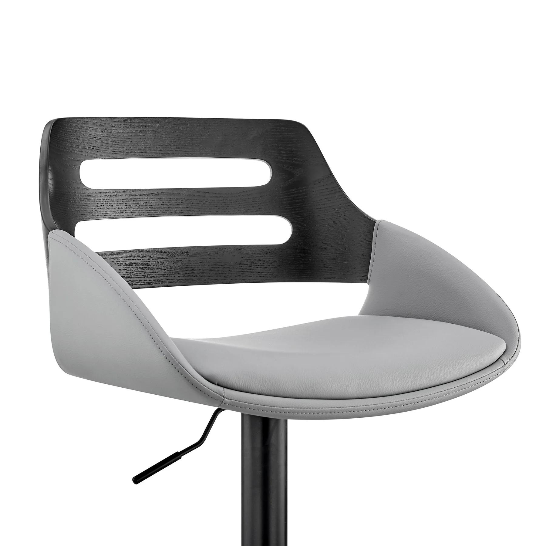 Karter Adjustable Gray Faux Leather and Black Wood Bar Stool with Black Base - Image 6