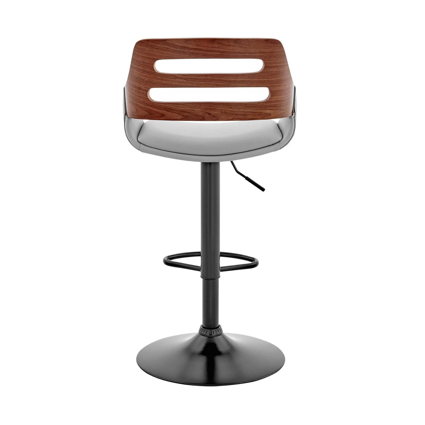 Karter Adjustable Gray Faux Leather and Walnut Wood Bar Stool with Black Base - Image 5