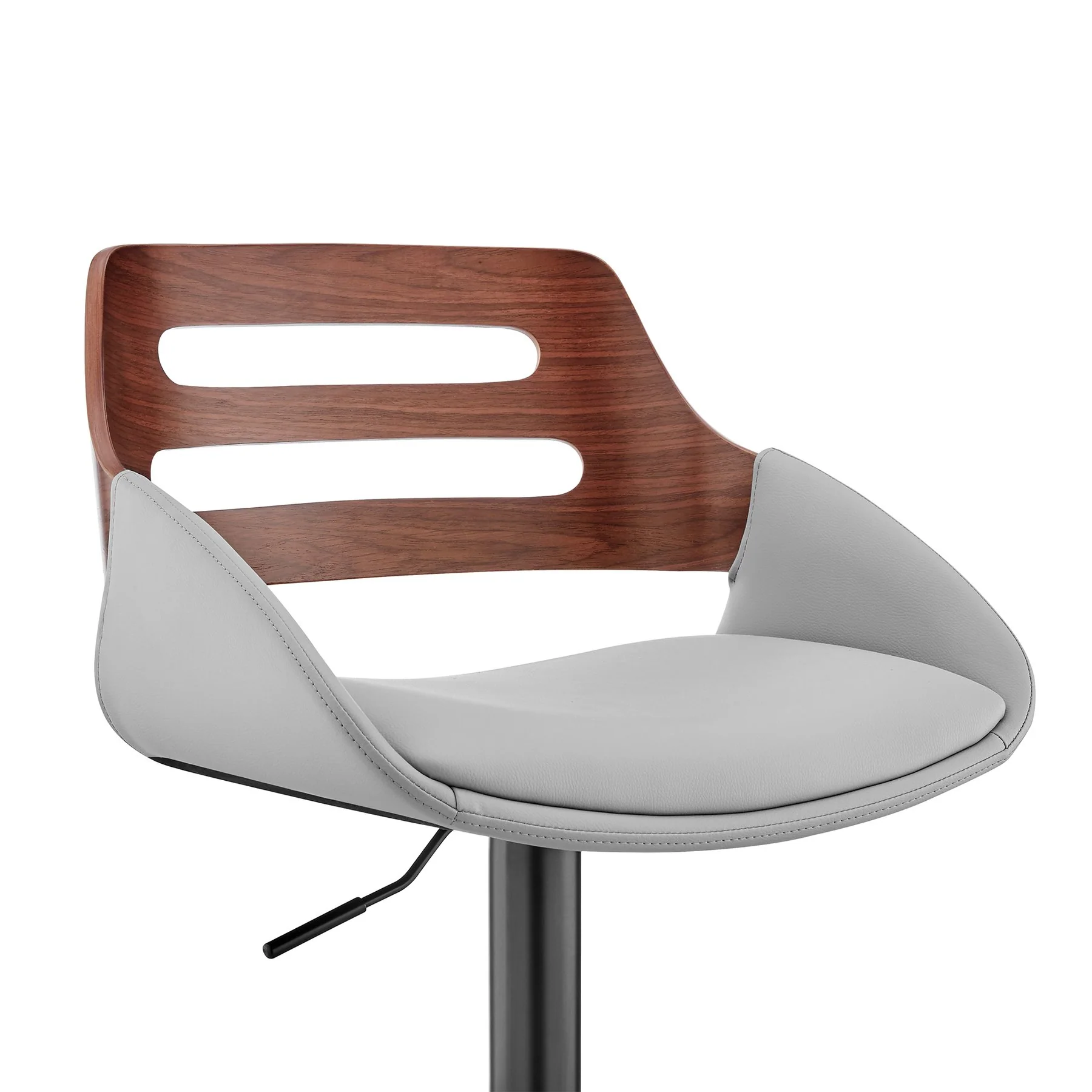 Karter Adjustable Gray Faux Leather and Walnut Wood Bar Stool with Black Base - Image 6