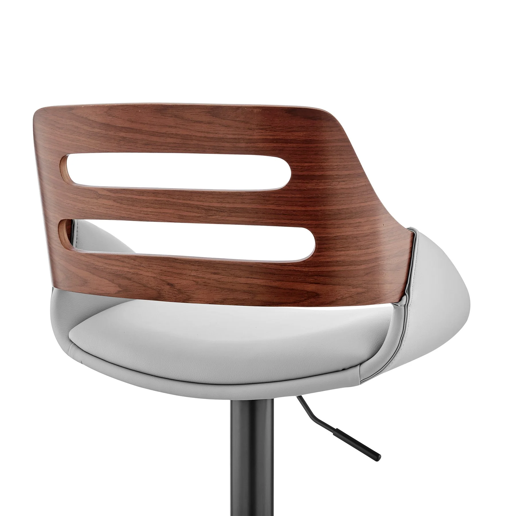 Karter Adjustable Gray Faux Leather and Walnut Wood Bar Stool with Black Base - Image 7
