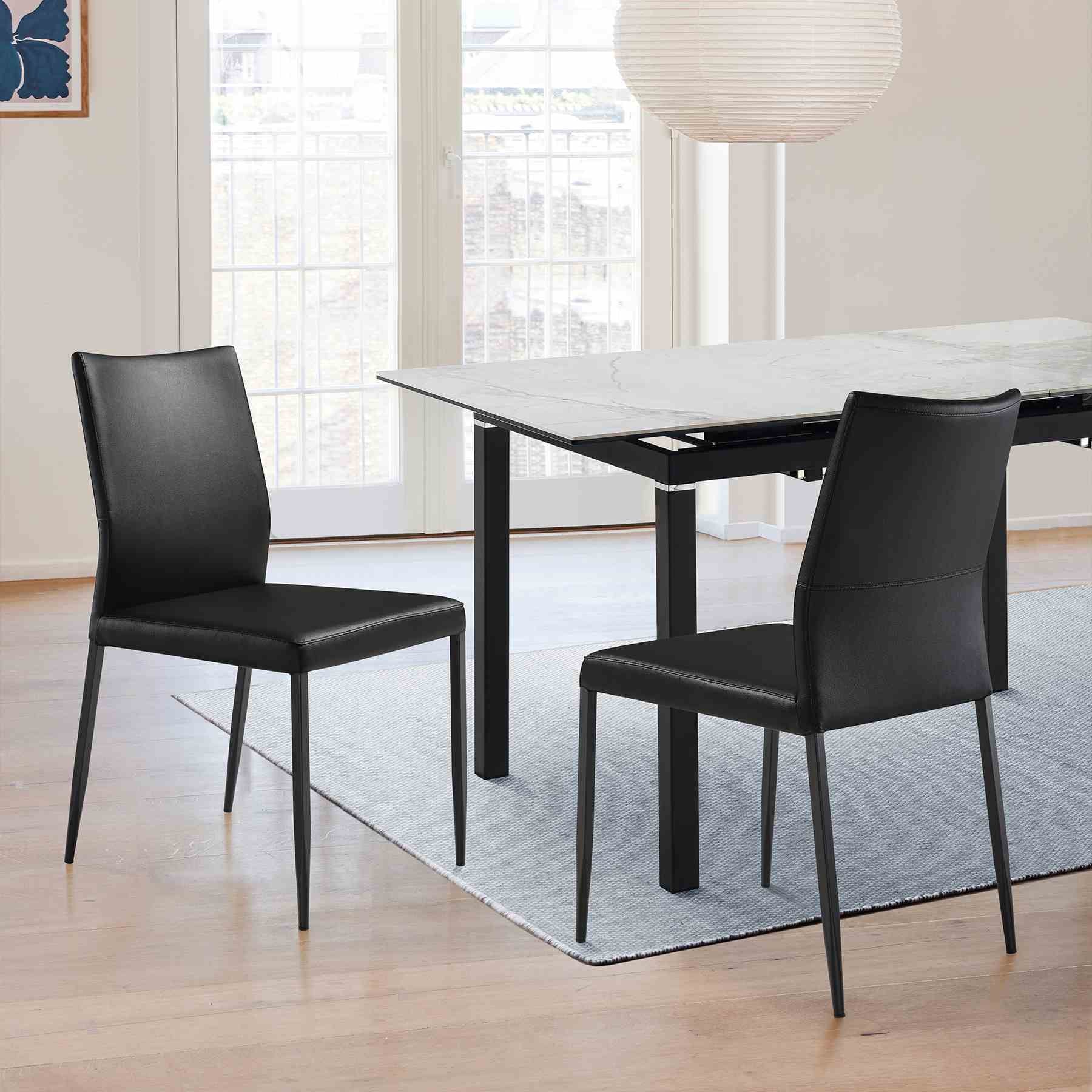 Kash Upholstered Dining Chair in Black Faux Leather with Black Metal Legs - Set of 2 - Image 11