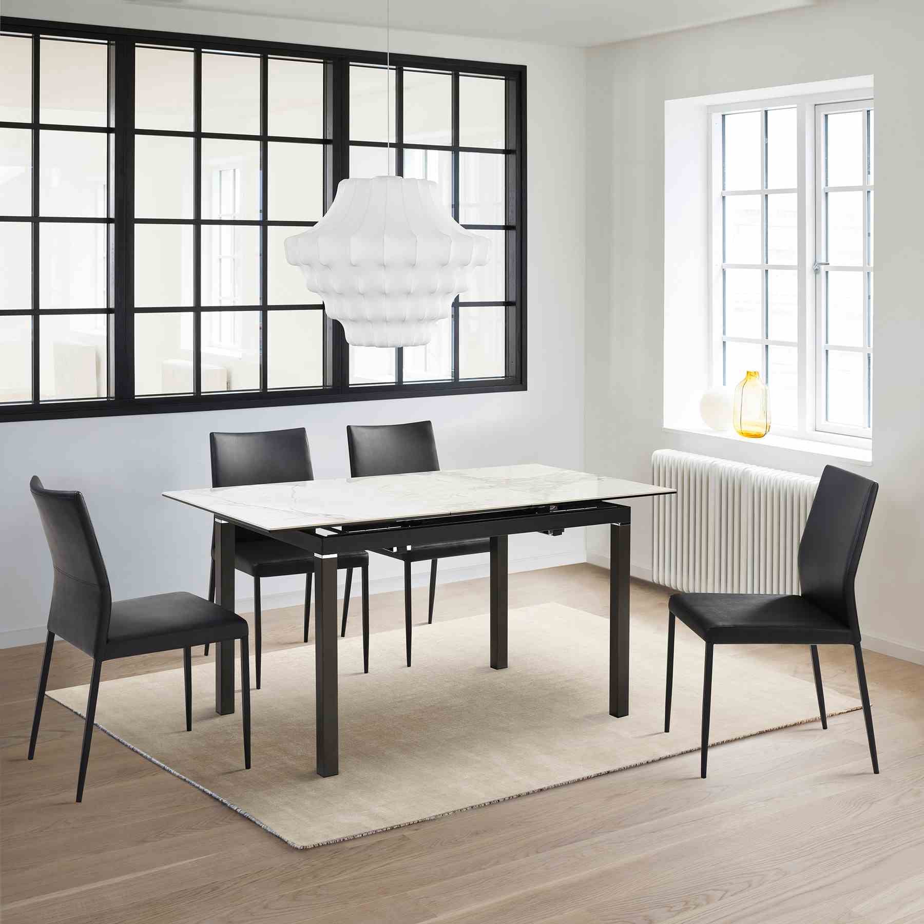 Kash Upholstered Dining Chair in Black Faux Leather with Black Metal Legs - Set of 2 - Image 12