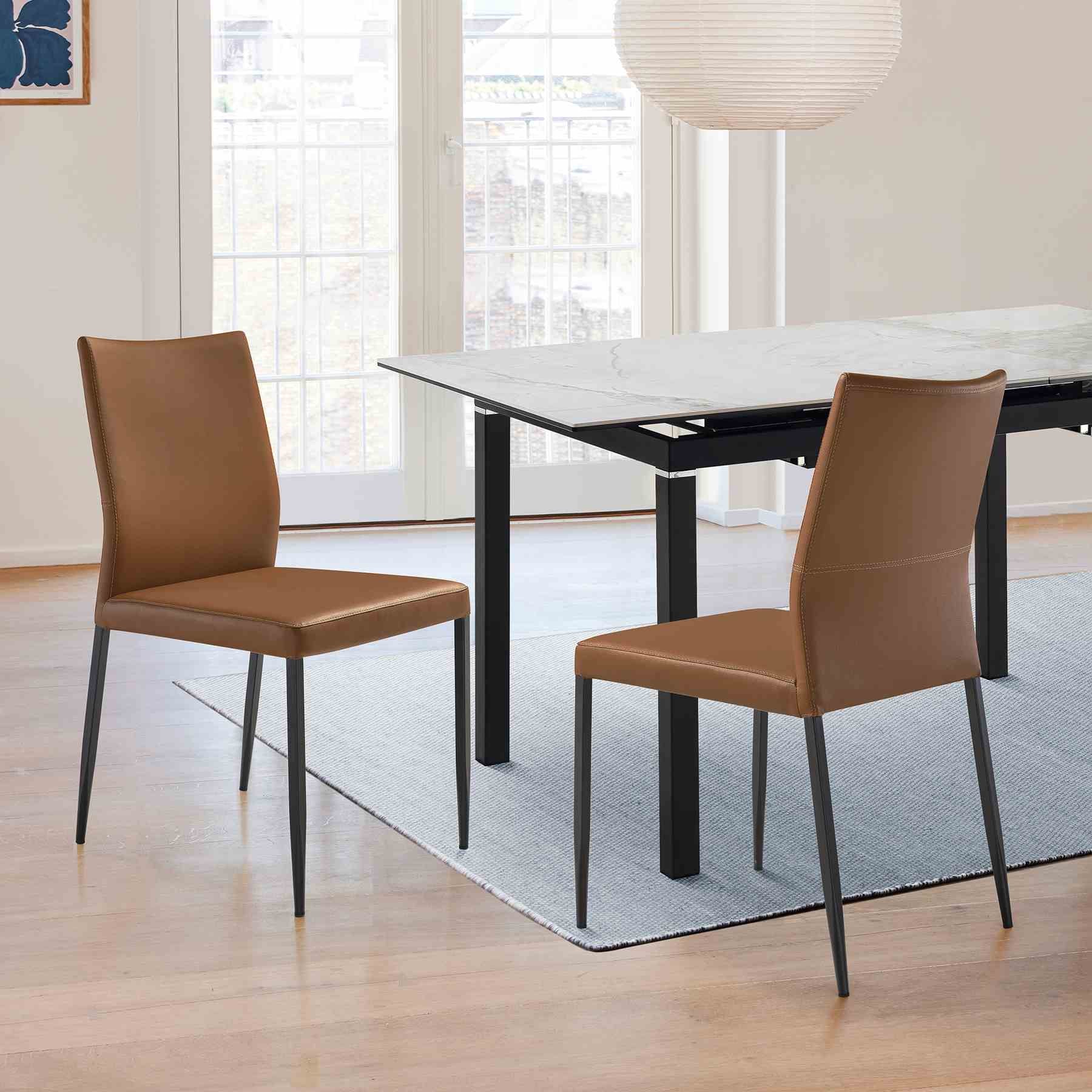 Kash Upholstered Dining Chair in Brown Faux Leather with Black Metal Legs - Set of 2 - Image 11