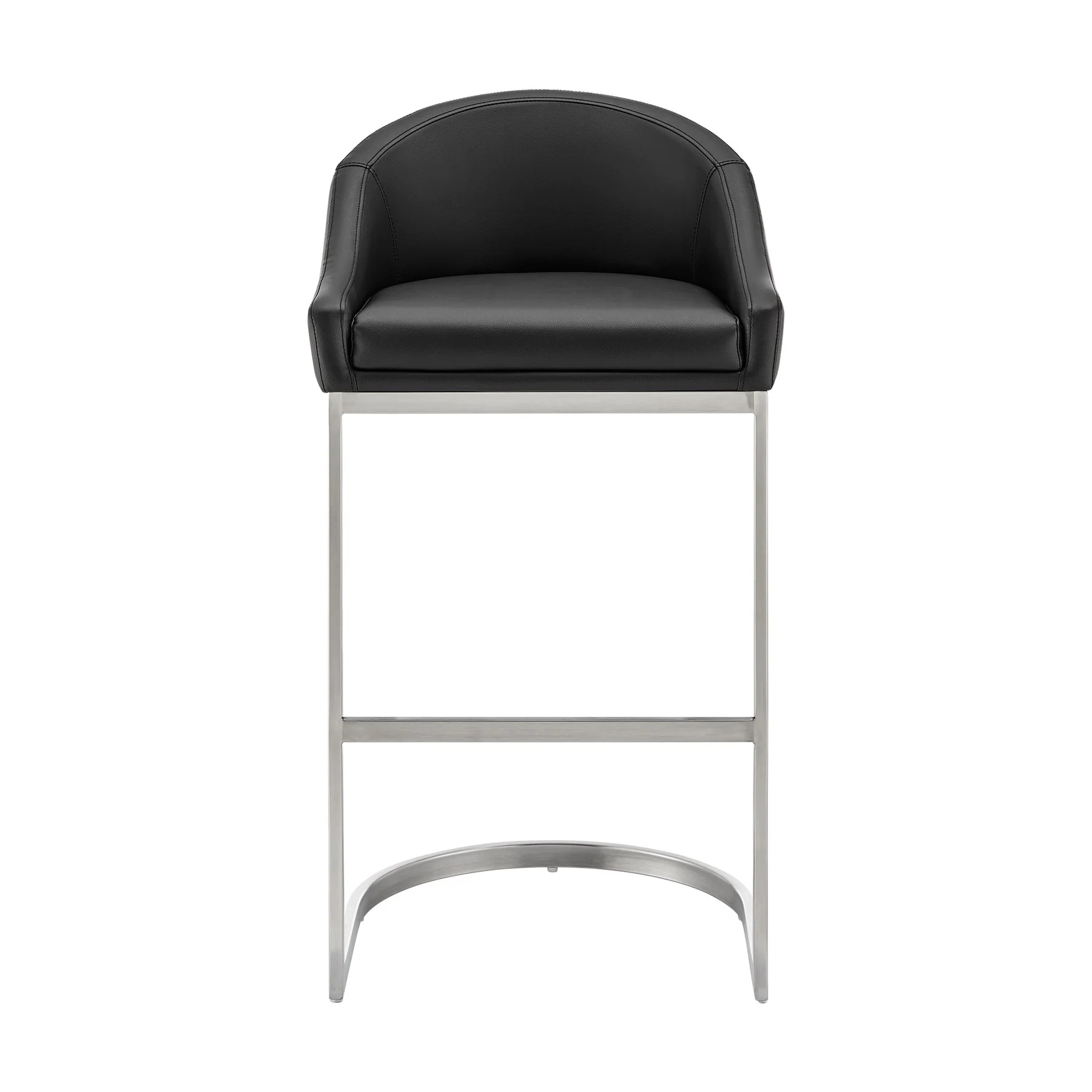 Katherine 26" Counter Stool in Brushed Stainless Steel with Black Faux Leather - Image 2