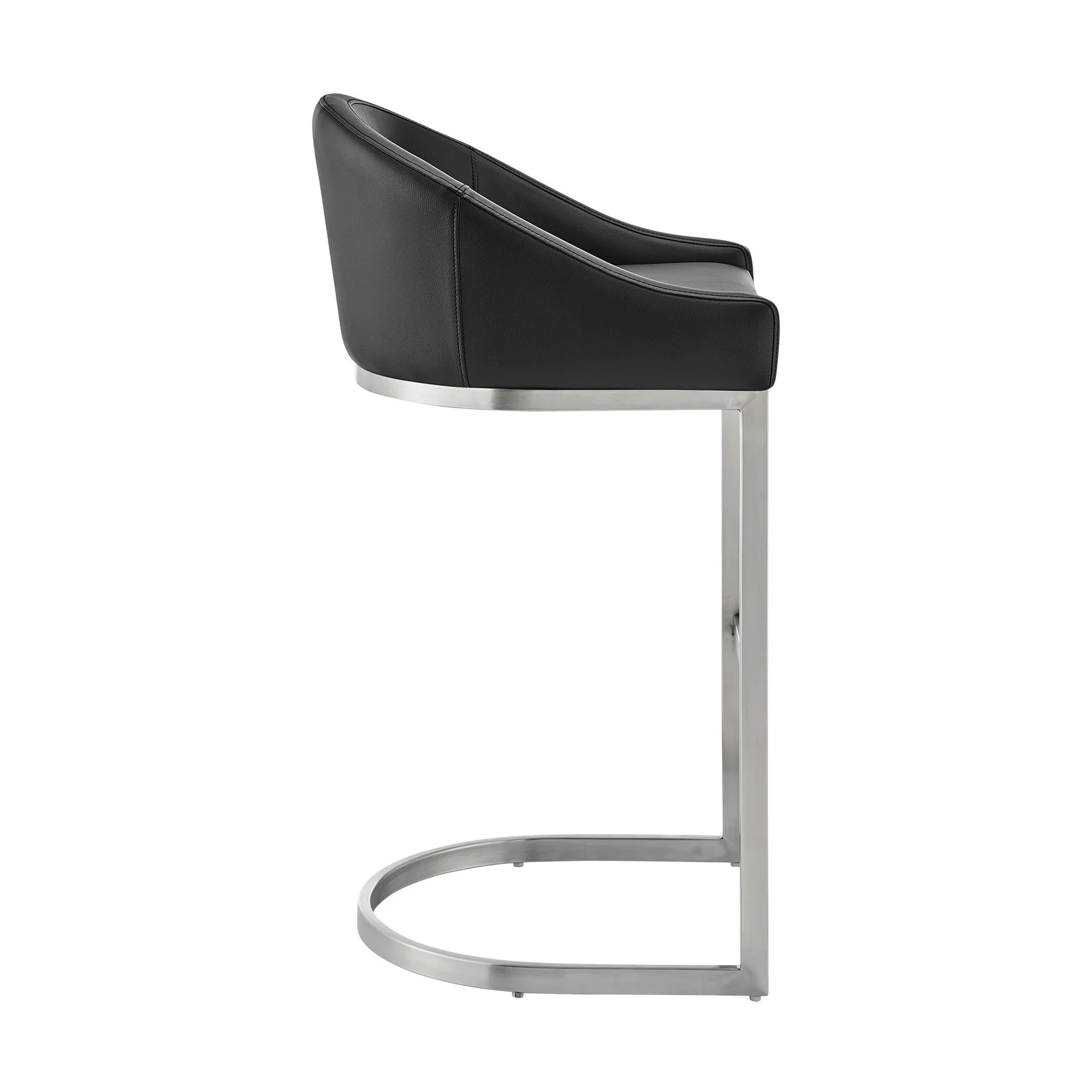 Katherine 26" Counter Stool in Brushed Stainless Steel with Black Faux Leather - Image 3