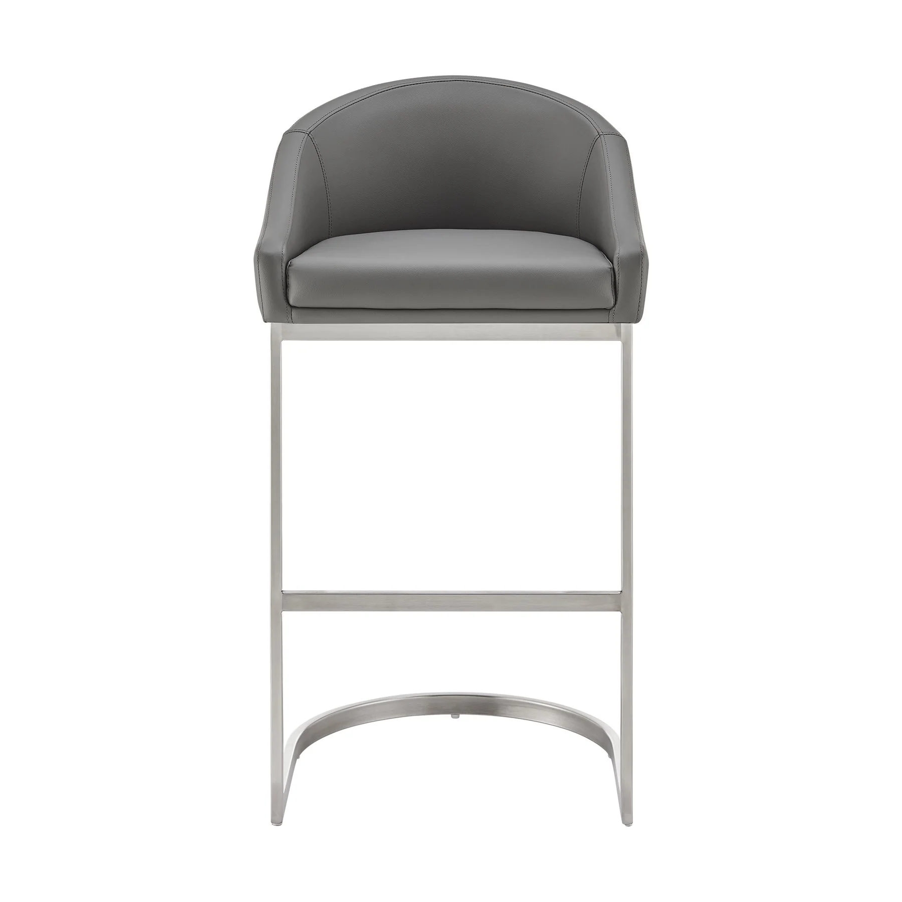 Katherine 26" Counter Stool in Brushed Stainless Steel with Gray Faux Leather - Image 2