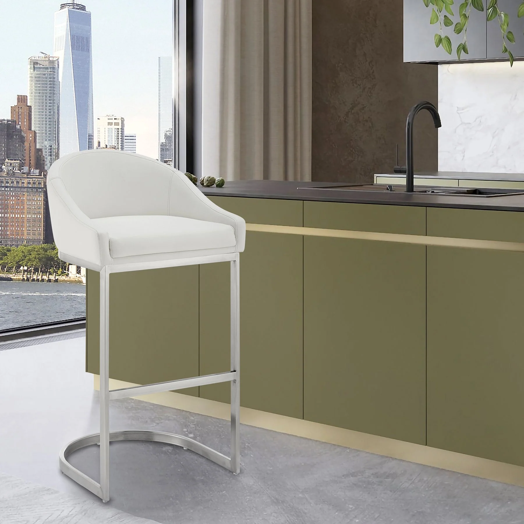 Katherine 26" Counter Stool in Brushed Stainless Steel with White Faux Leather - Image 10