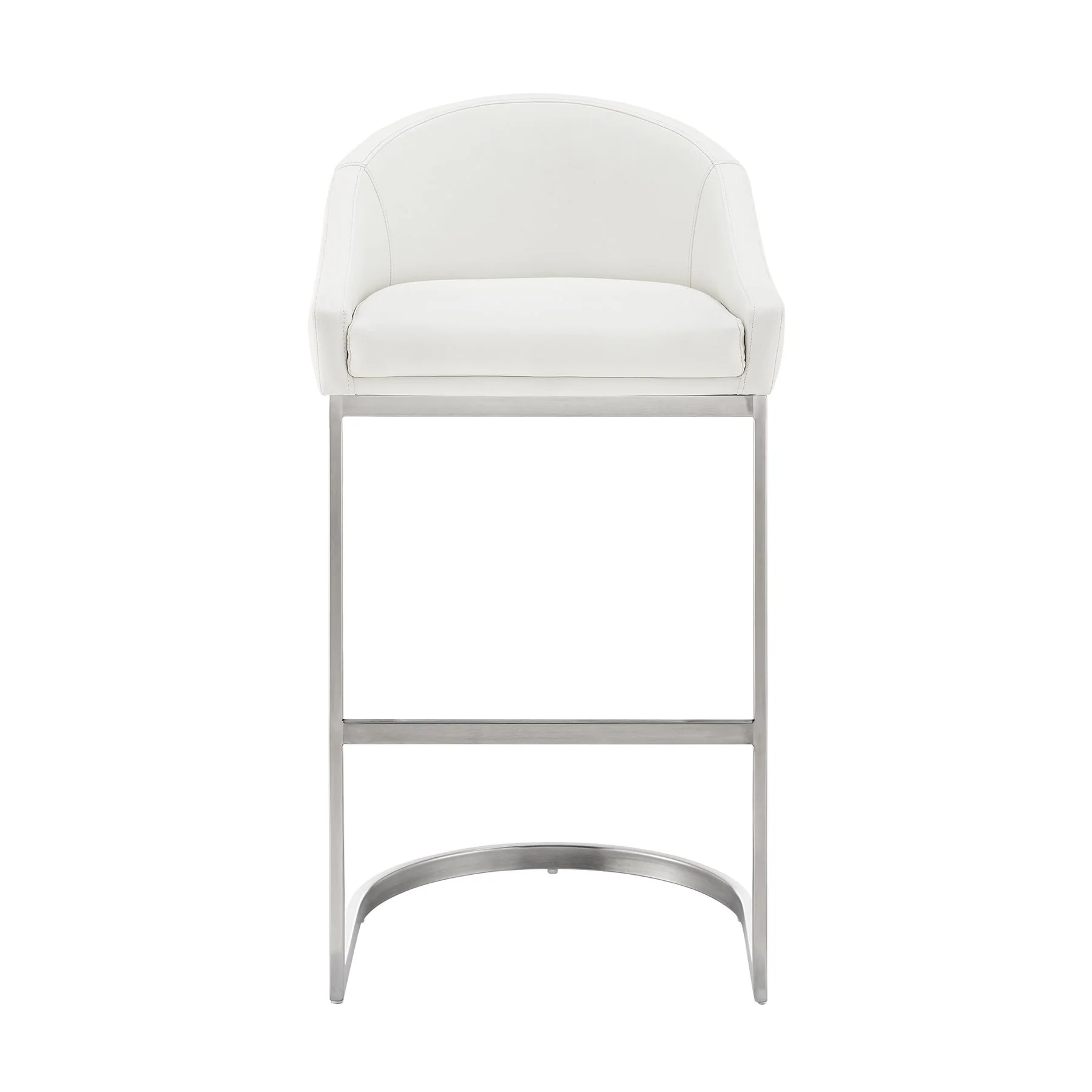 Katherine 26" Counter Stool in Brushed Stainless Steel with White Faux Leather - Image 2