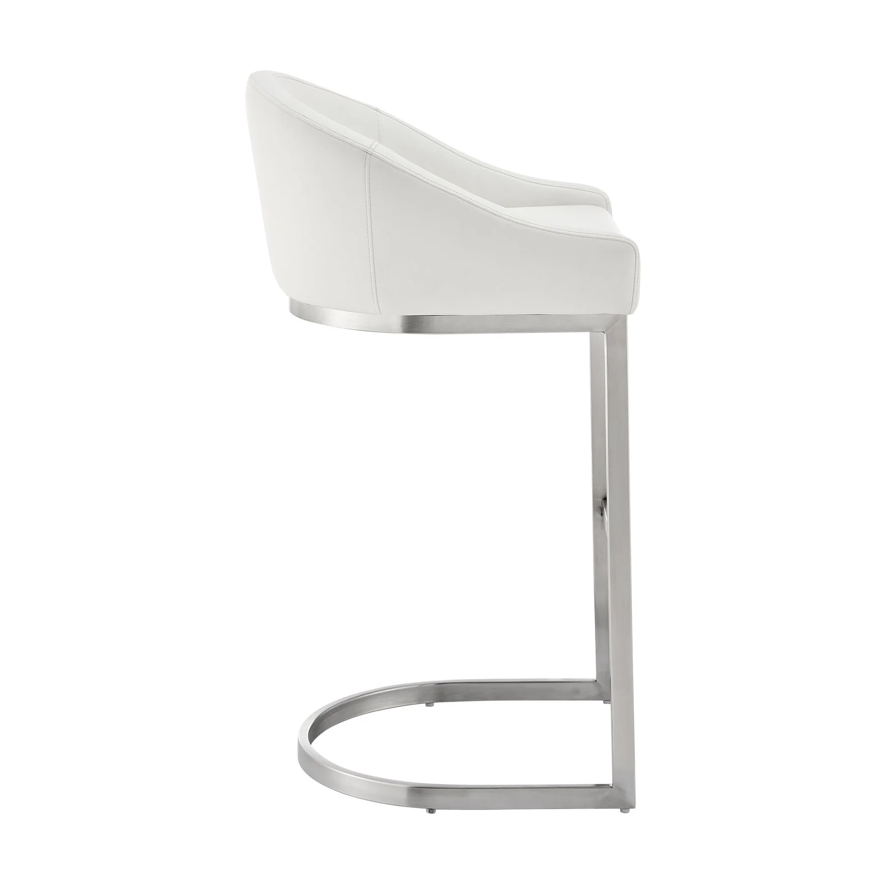 Katherine 26" Counter Stool in Brushed Stainless Steel with White Faux Leather - Image 3