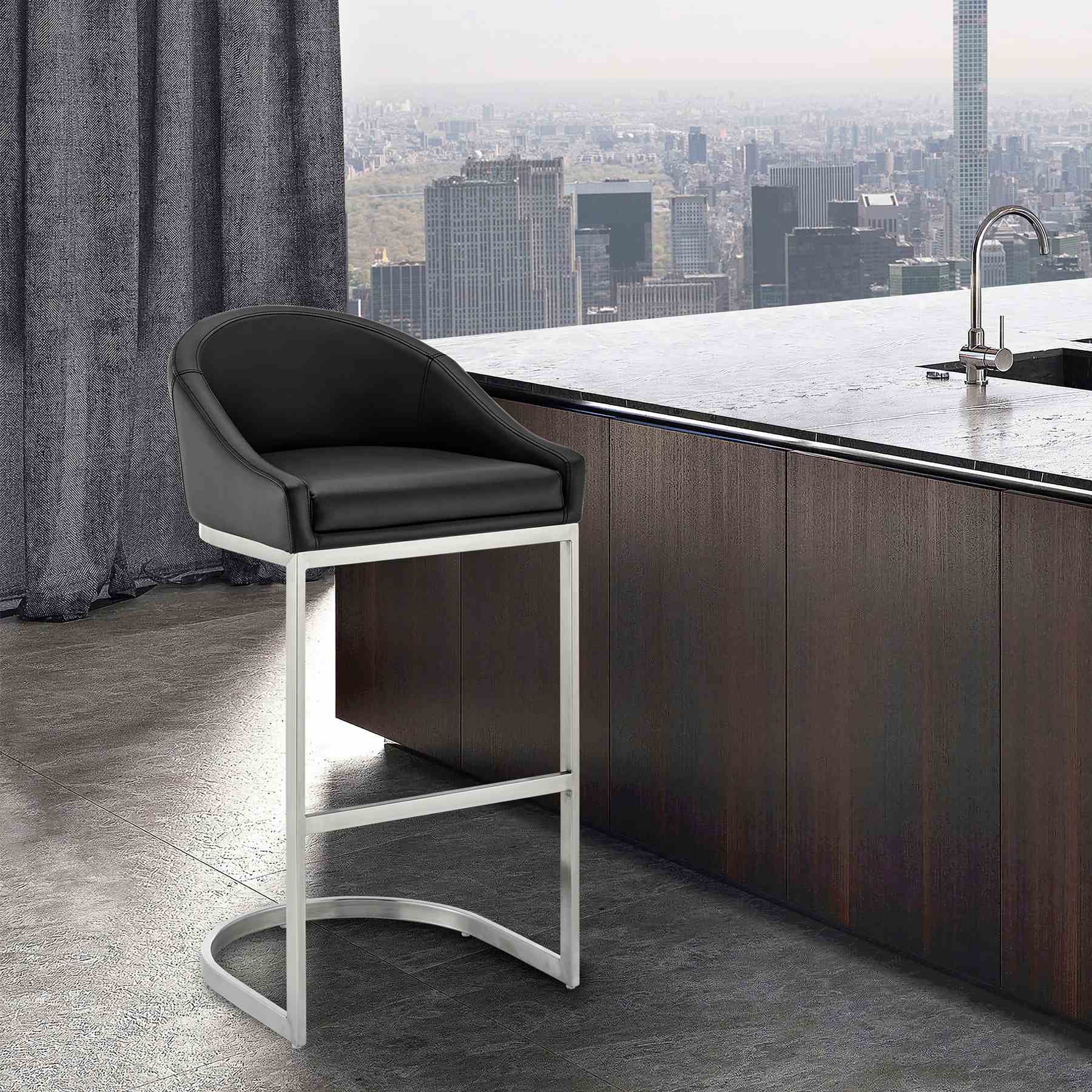 Katherine 30" Bar Stool in Brushed Stainless Steel with Black Faux Leather - Image 10