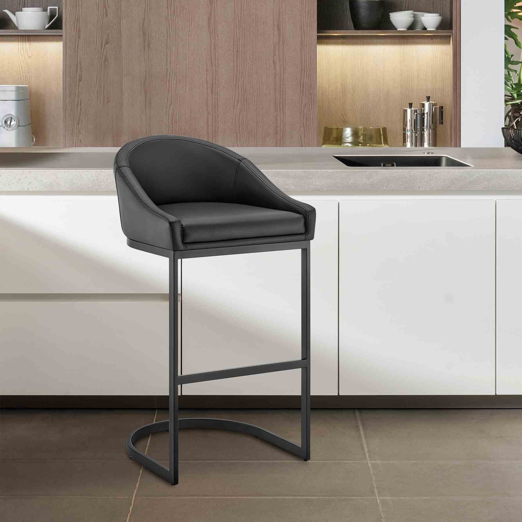 Katherine Bar Stool in Black Metal with Black Faux Leather - Image 12