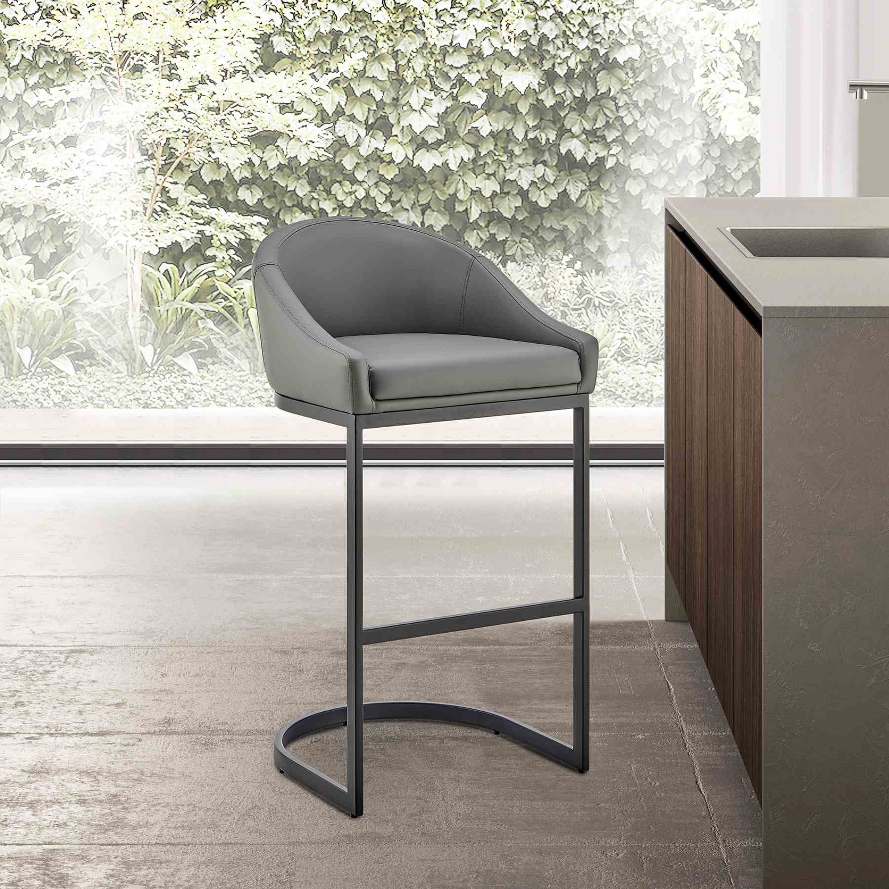 Katherine Counter Stool in Black Metal with Gray Faux Leather - Image 12