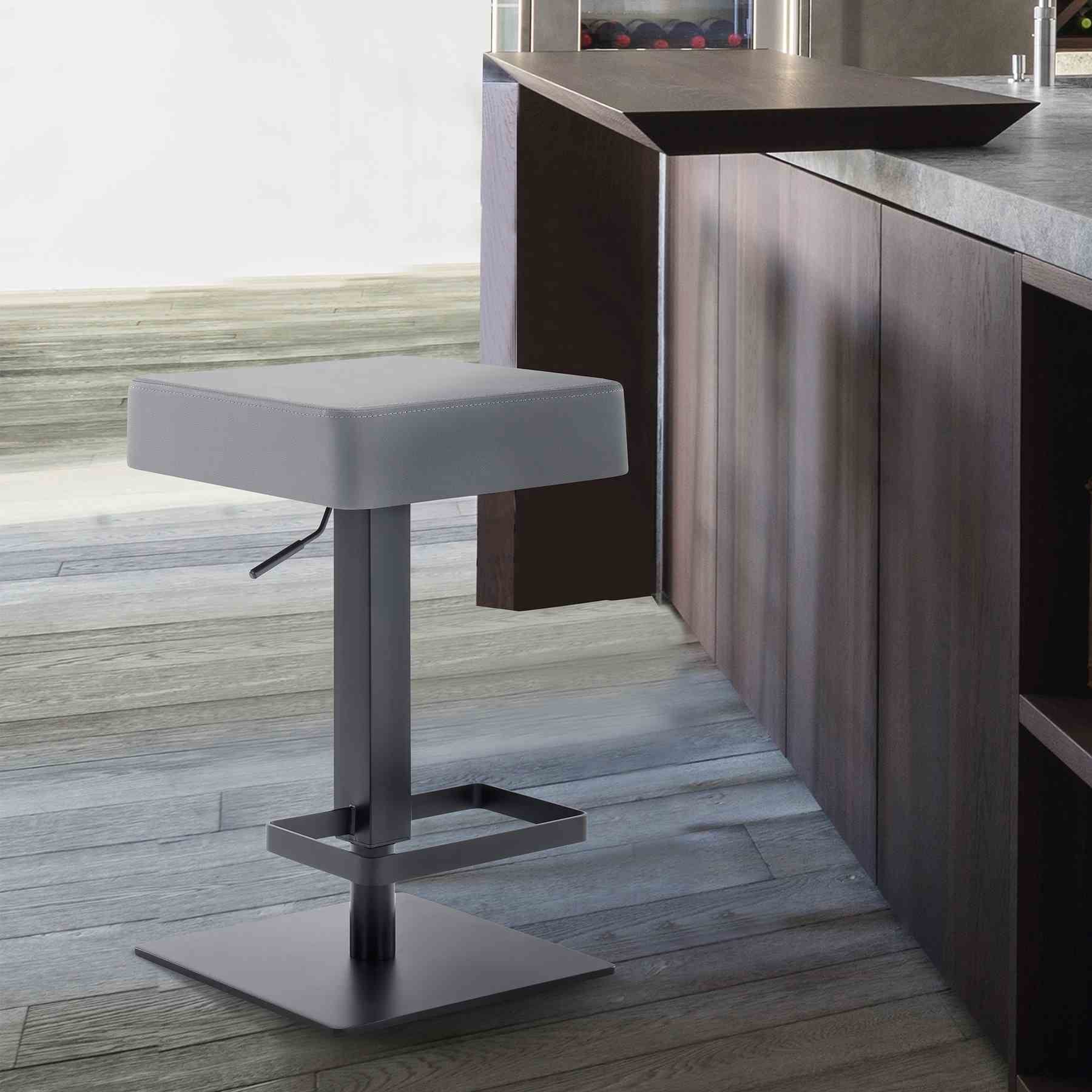 Kaylee Adjustable Height Swivel Gray Faux Leather and Black Metal Backless Bar Stool - Image 7