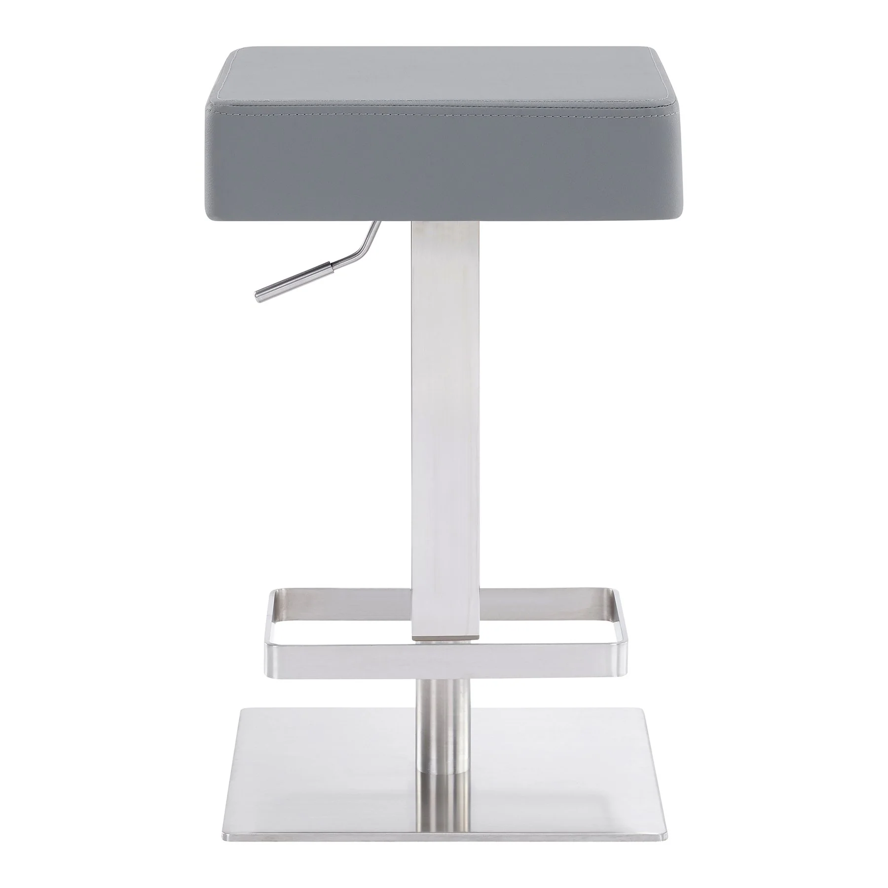 Kaylee Adjustable Height Swivel Gray Faux Leather and Brushed Stainless Steel Backless Bar Stool - Image 2