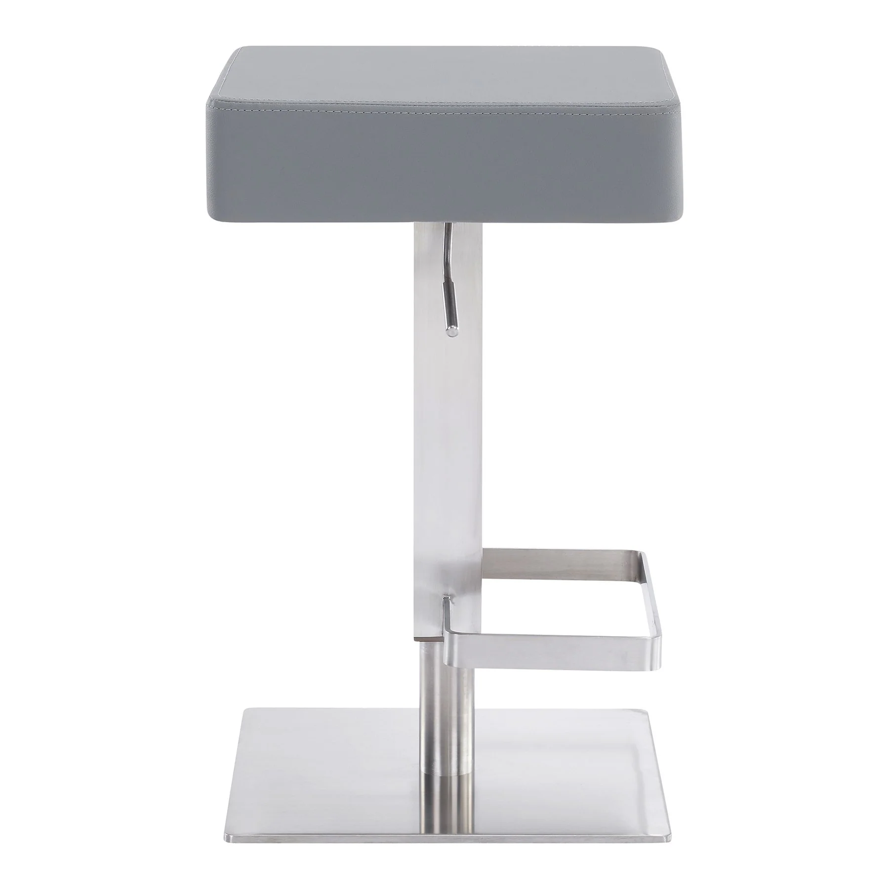 Kaylee Adjustable Height Swivel Gray Faux Leather and Brushed Stainless Steel Backless Bar Stool - Image 3
