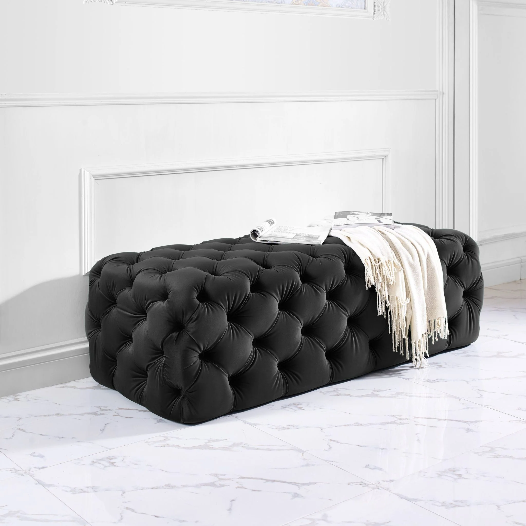 Kaylee Black Velvet Ottoman - Image 2