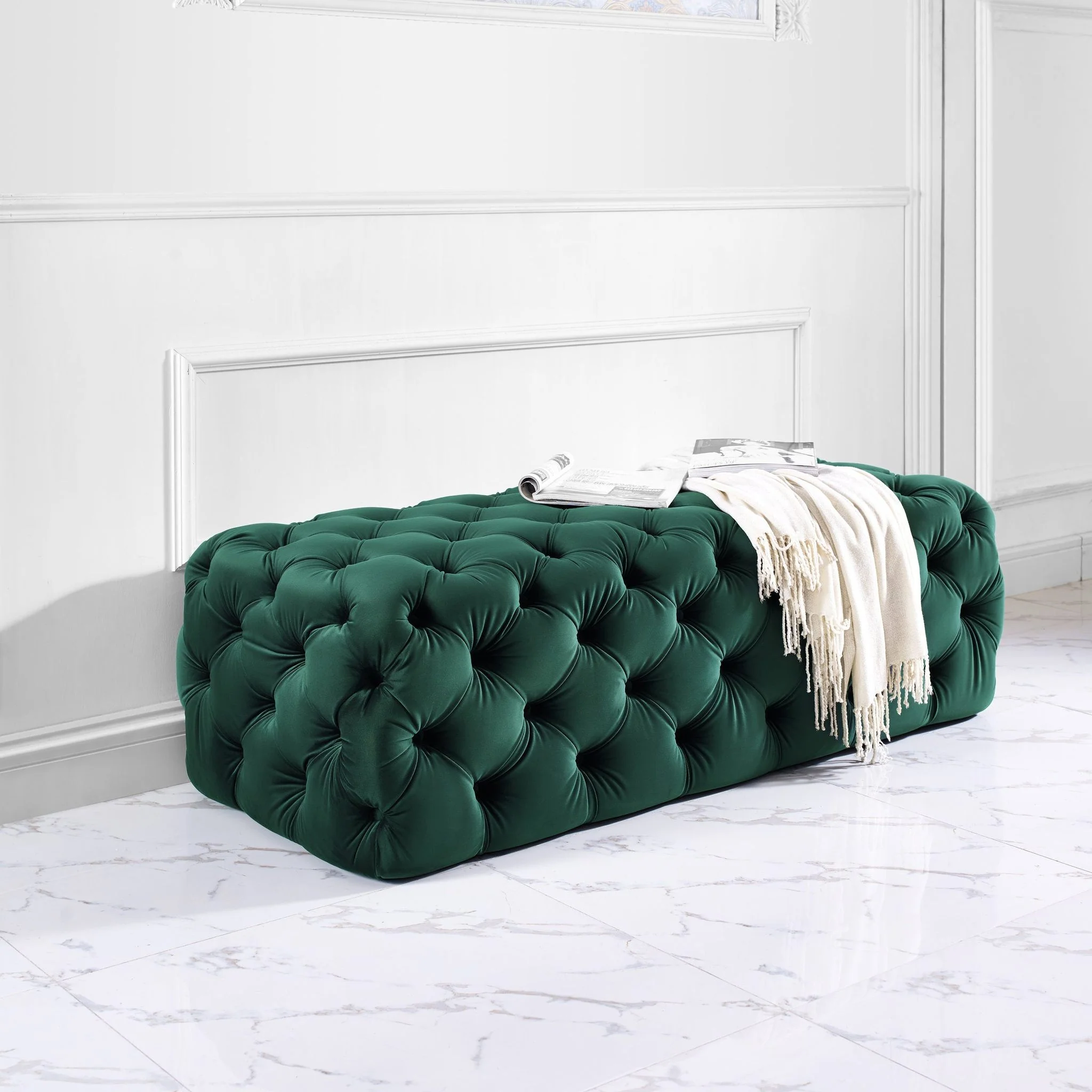 Kaylee Green Velvet Ottoman - Image 2