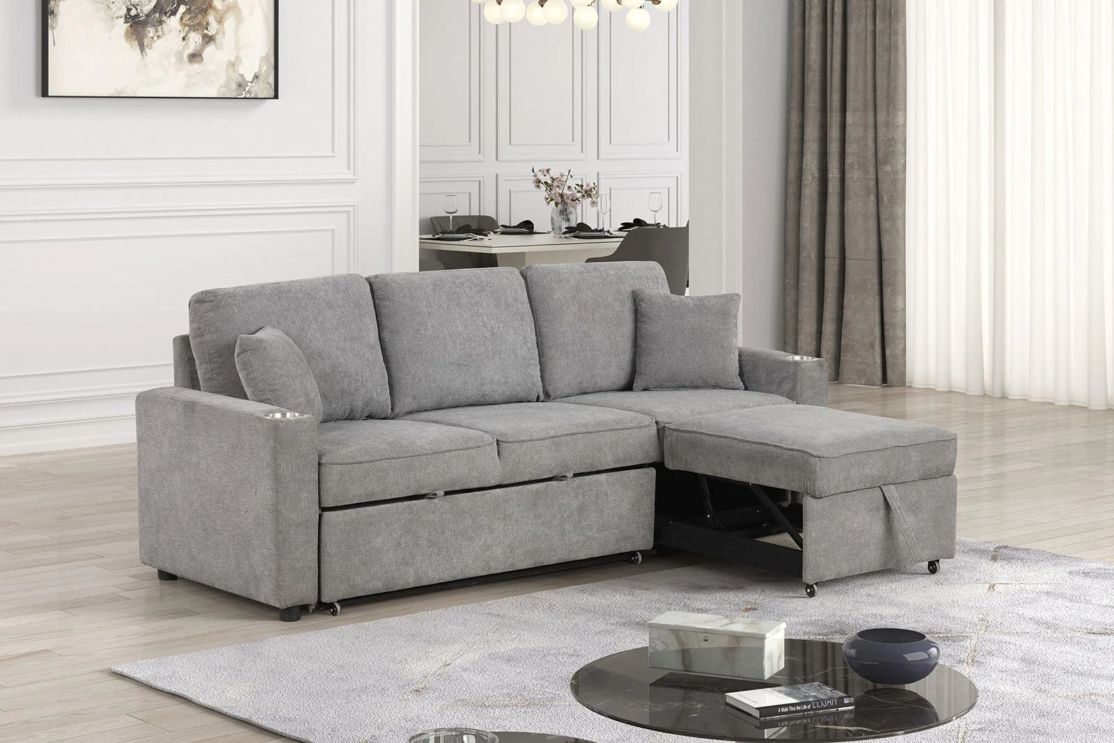 Kendal Sleeper Sofa Sectional w/ Cupholder, Gray - Image 2