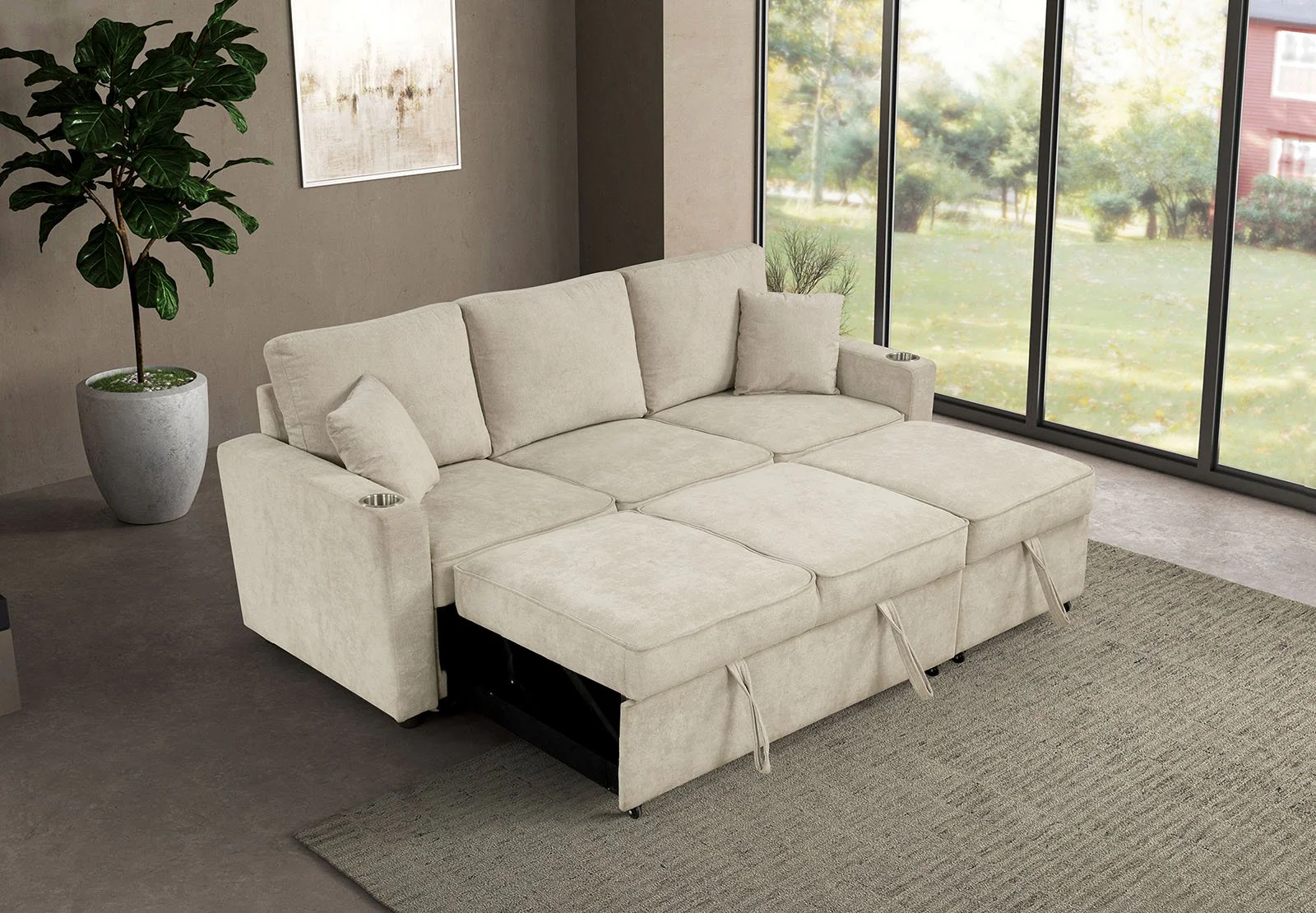 Kendal Sleeper Sofa Sectional w/ Cupholder, Gray - Image 4