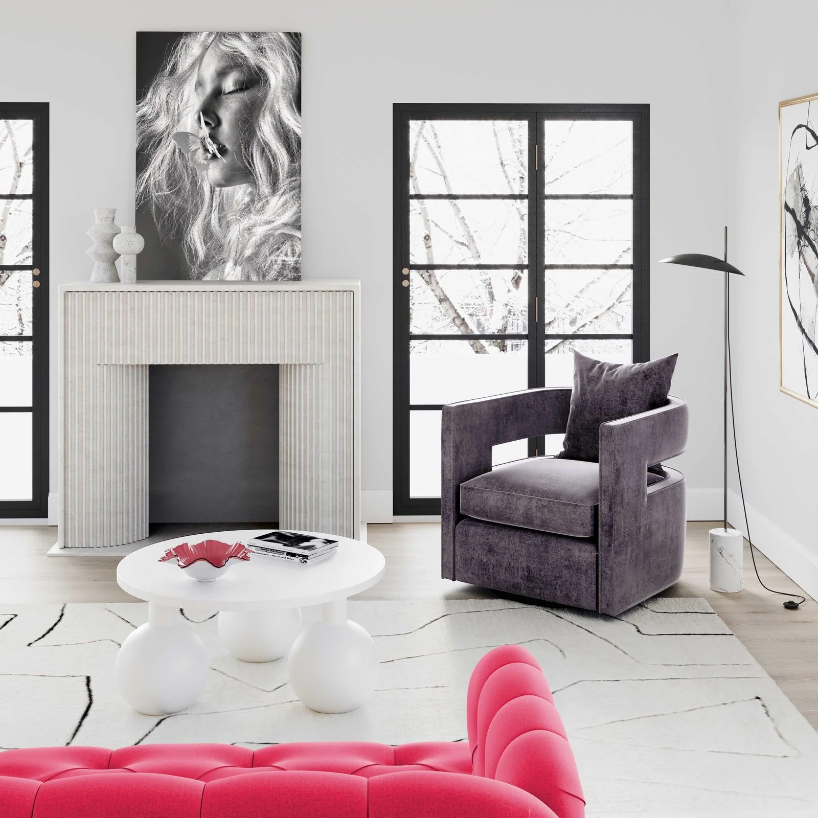 Kennedy Grey Textured Velvet Swivel Chair - Image 2