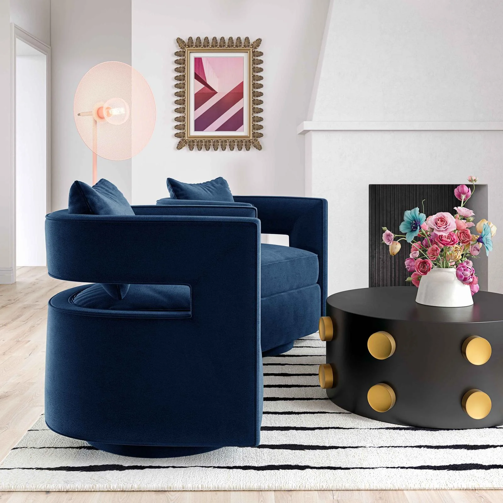 Kennedy Navy Velvet Swivel Chair - Image 2