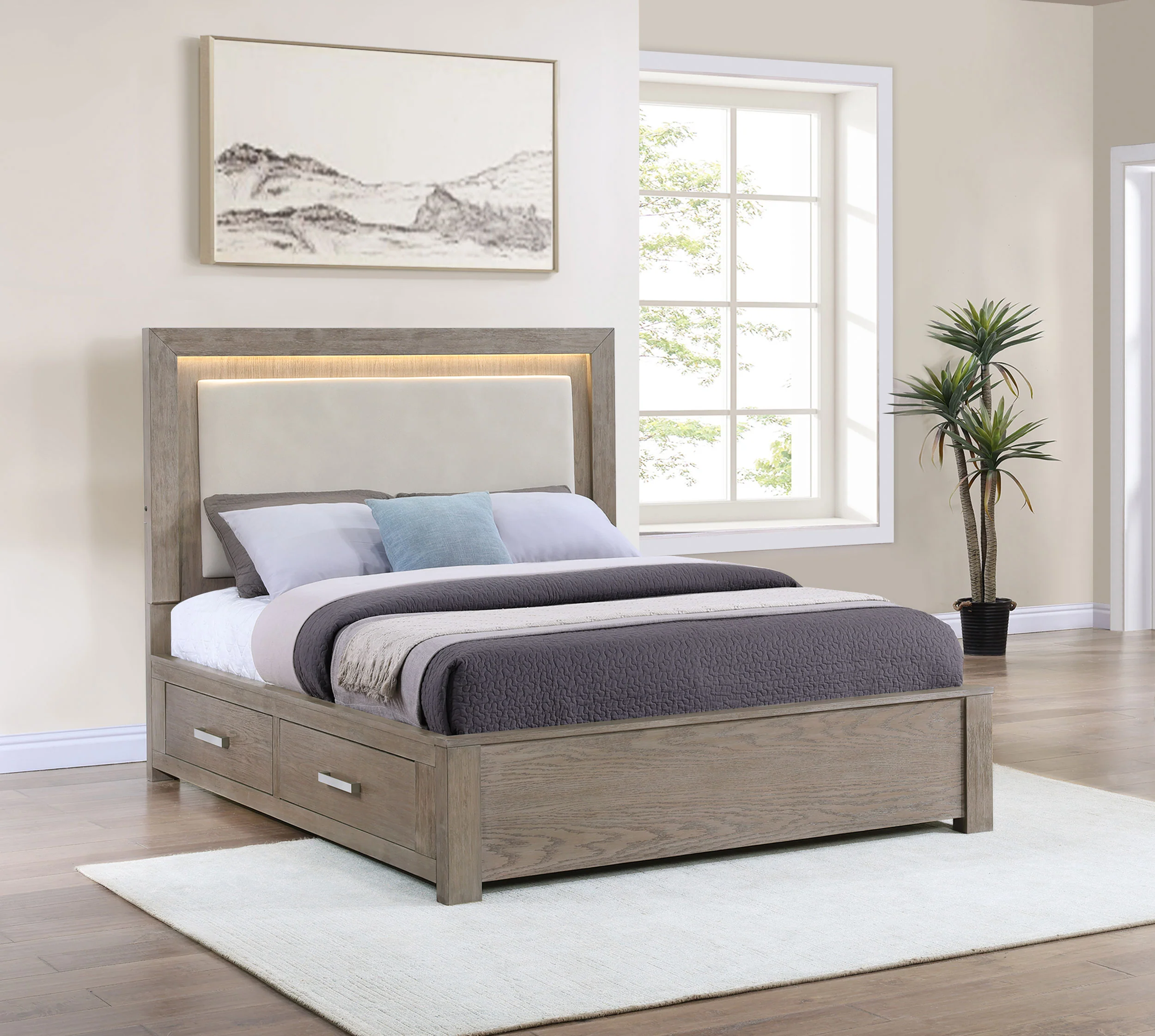 Kenora Panel Platform Storage Bed with LED Lighting - Image 2