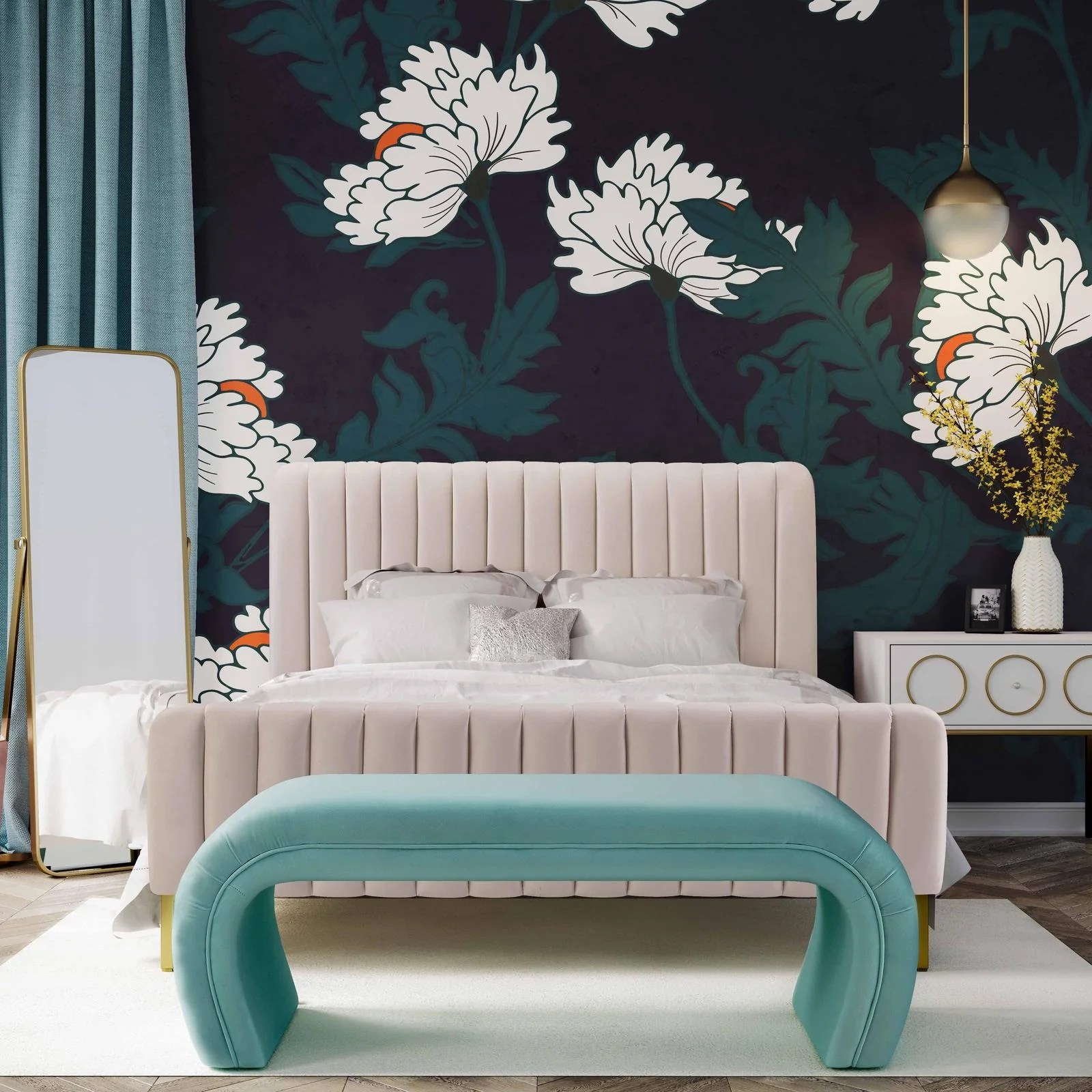 Kenya Bright Blue Velvet Bench - Image 7