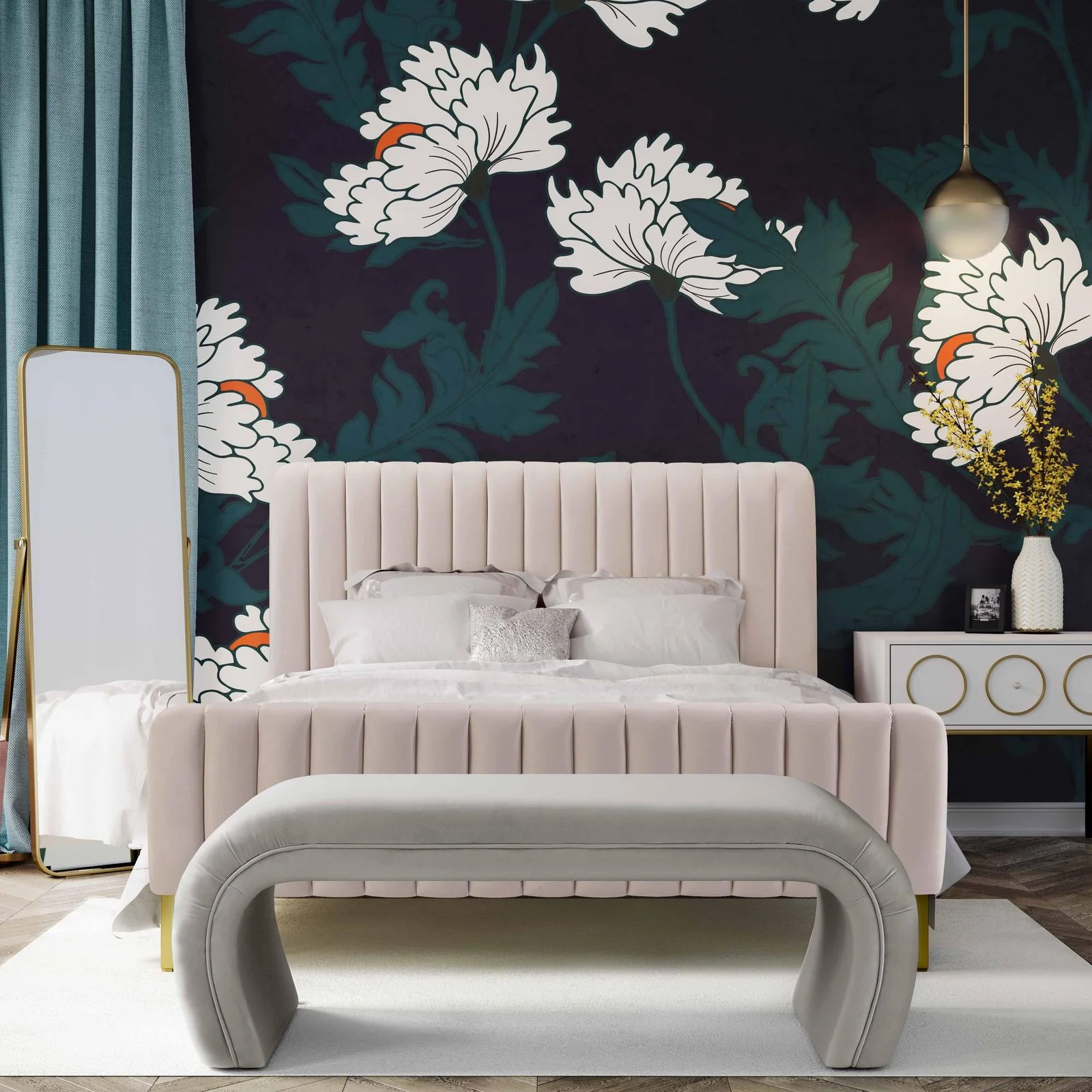 Kenya Light Grey Velvet Bench - Image 7