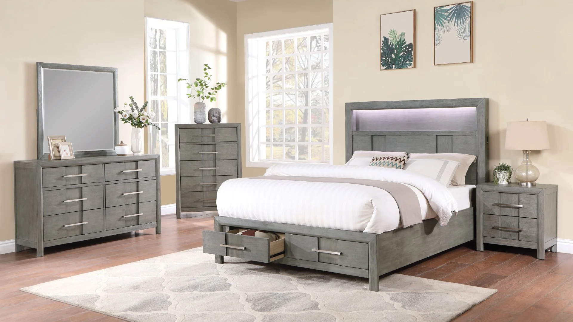Kenzo Full 4 Pc Bedroom Set Gray - Image 2