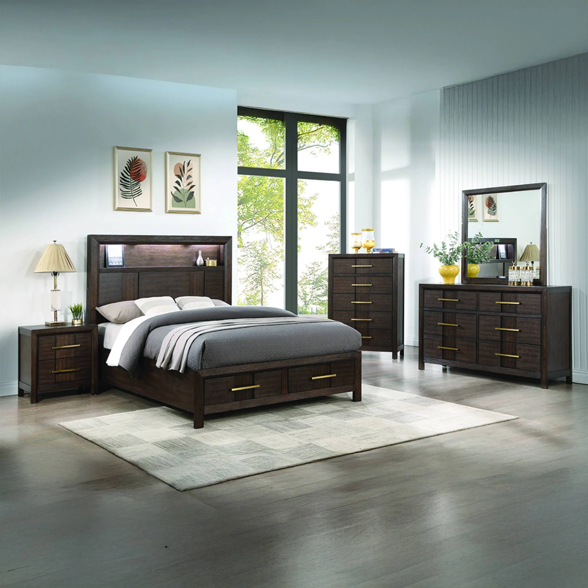 Kenzo Full 5 Pc Bedroom Set Walnut - Image 22