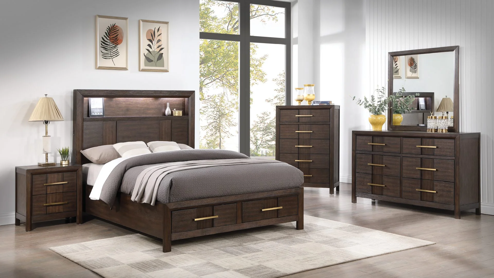 Kenzo King 4 Pc Bedroom Set Walnut - Image 2