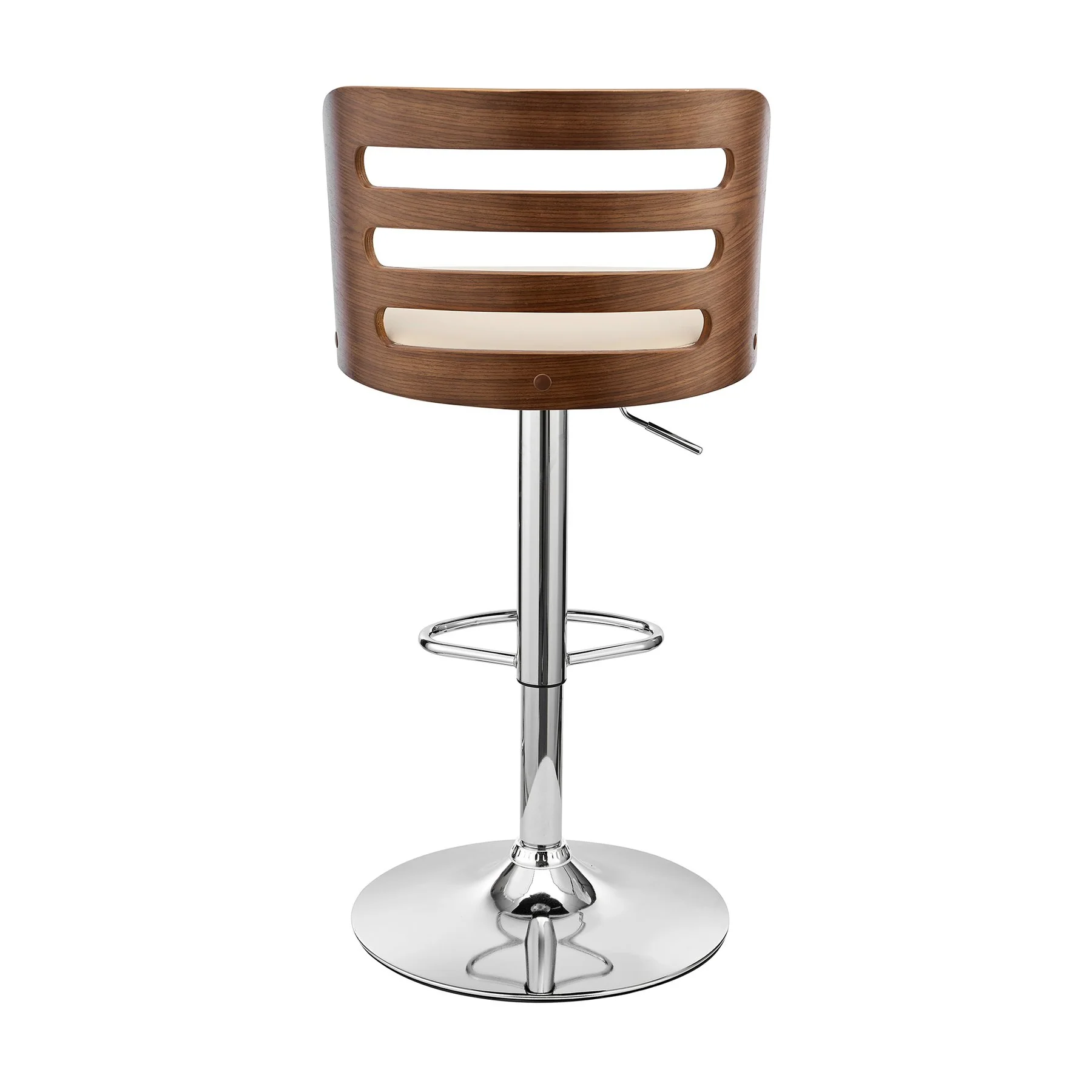 Khalia Adjustable Swivel Cream Faux Leather and Walnut Wood Bar Stool with Chrome Base - Image 5