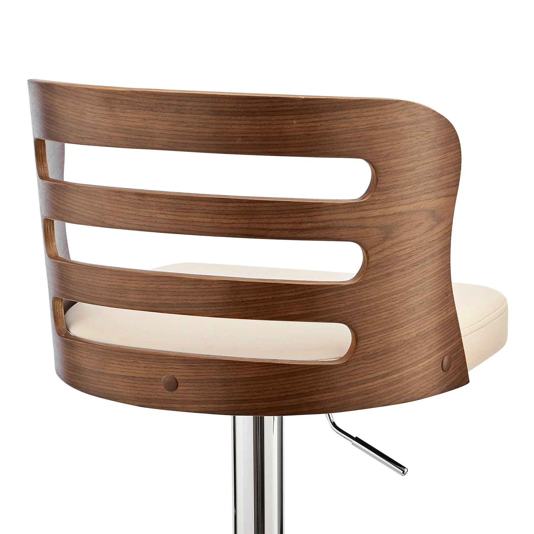 Khalia Adjustable Swivel Cream Faux Leather and Walnut Wood Bar Stool with Chrome Base - Image 7