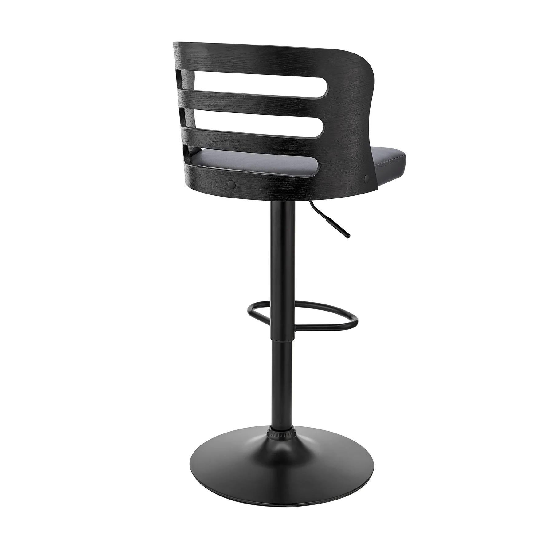 Khalia Adjustable Swivel Gray Faux Leather and Black Wood Bar Stool with Black Base - Image 4
