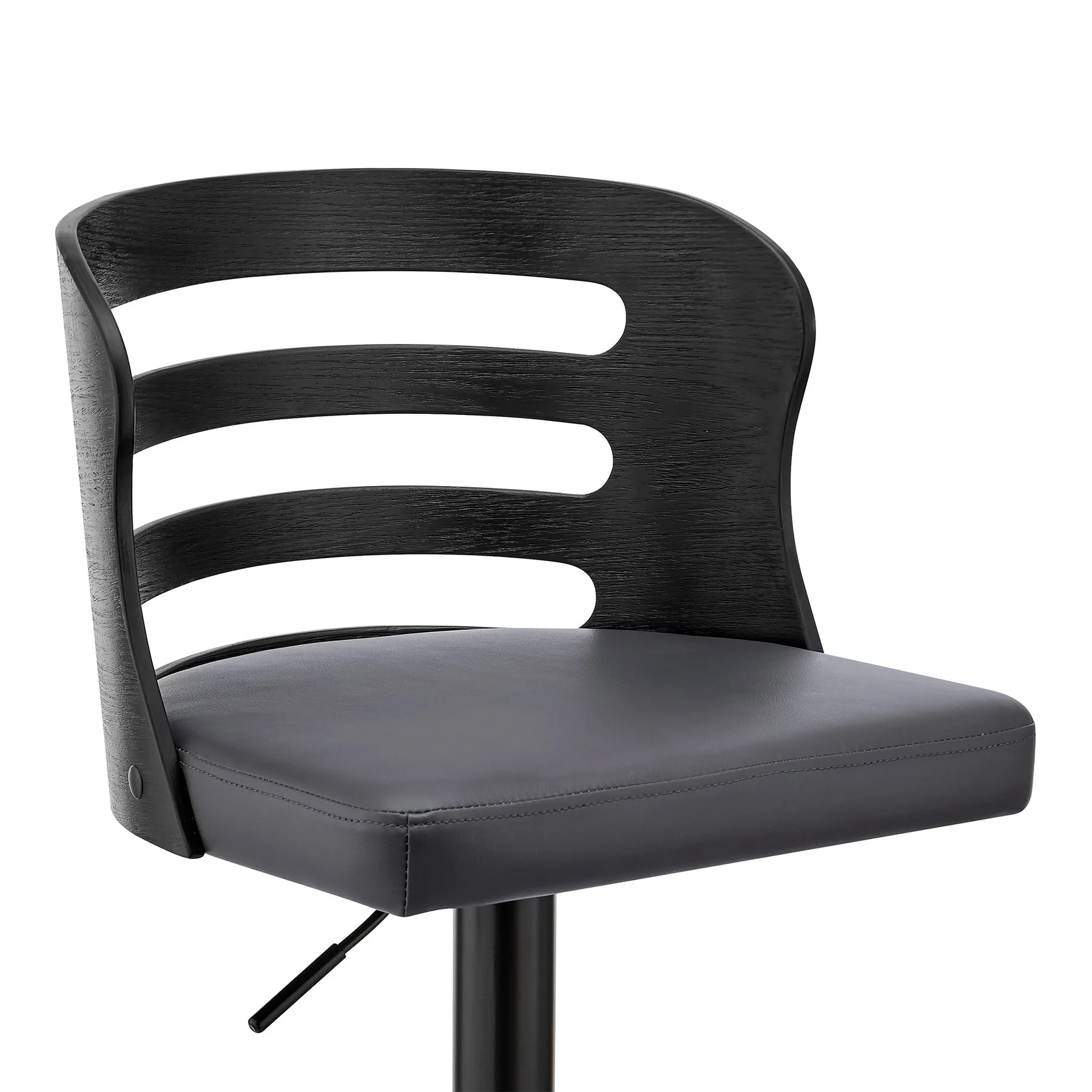 Khalia Adjustable Swivel Gray Faux Leather and Black Wood Bar Stool with Black Base - Image 6