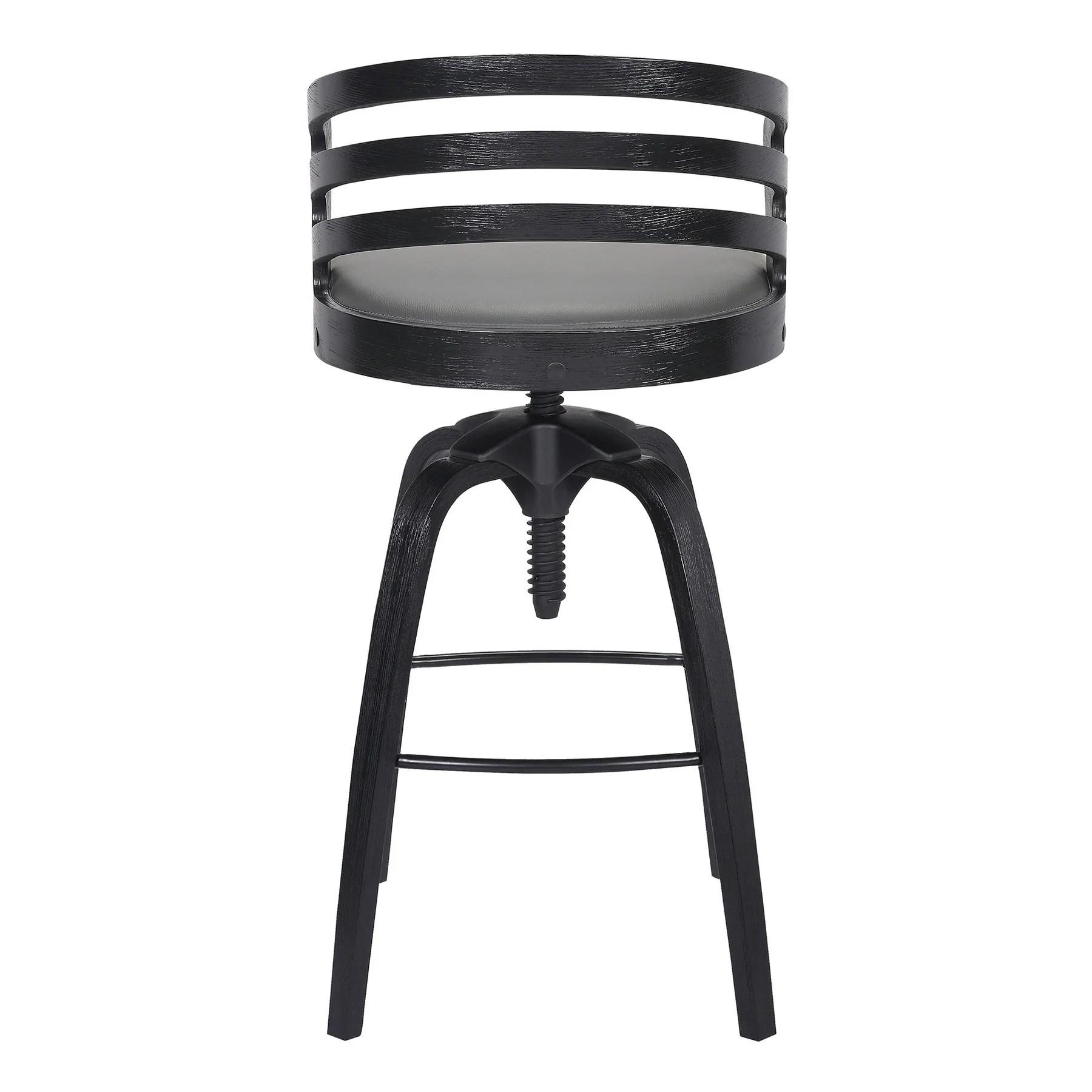 Kiara Contemporary Adjustable Barstool in Black Brushed Wood Finish and Gray Faux Leather - Image 4