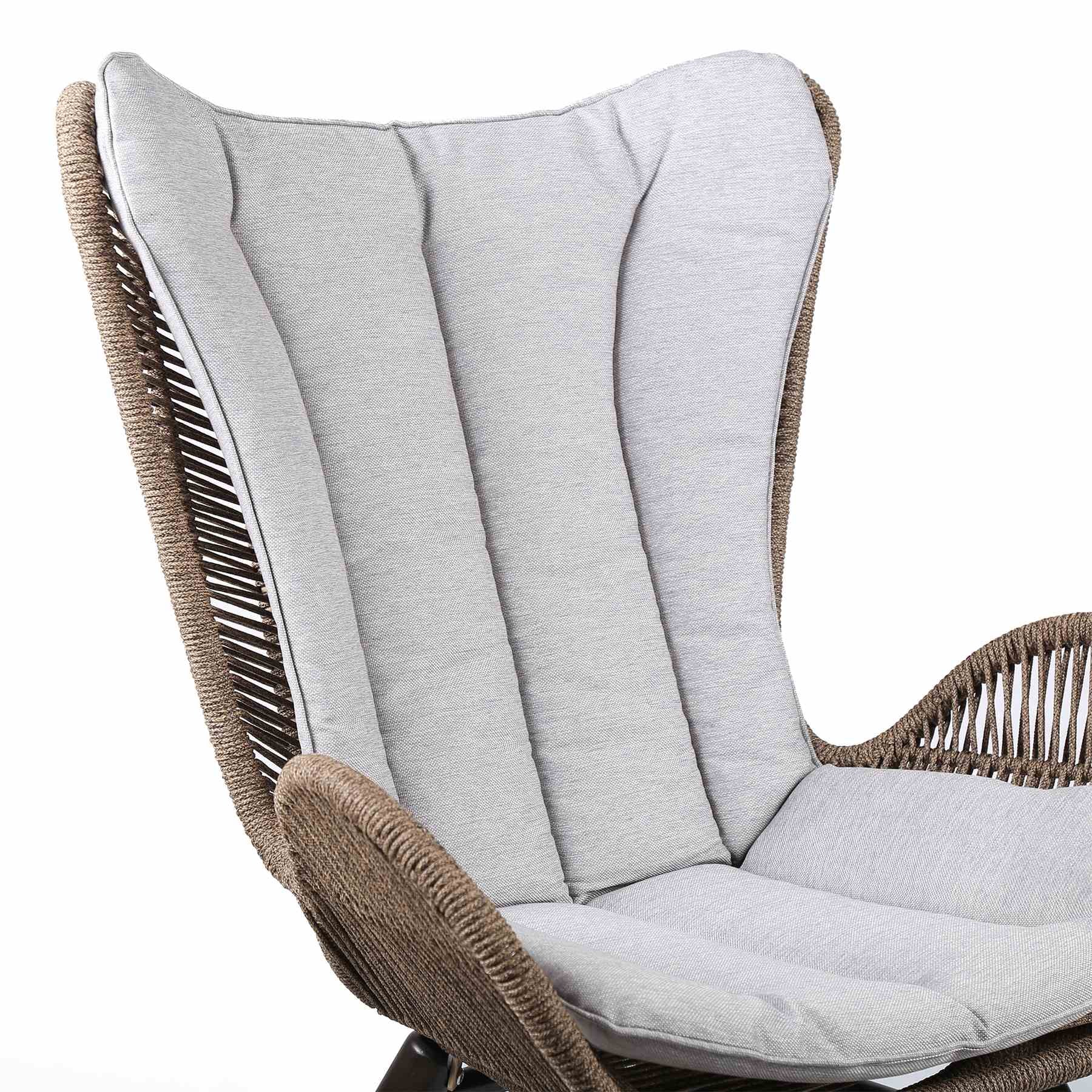 King Indoor Outdoor Lounge Chair in Dark Eucalyptus Wood with Truffle Rope and Gray Cushion - Image 4